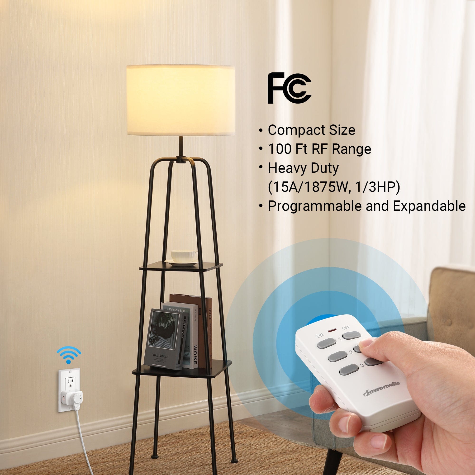 DEWENWILS Wireless Remote Control Outlet, Programmable and Expandable Electrical Outlet Switch, Wireless Remote Light Switch, 100FT Range, FCC Listed, 1 Remote and 3 Outlets-SHRS103M