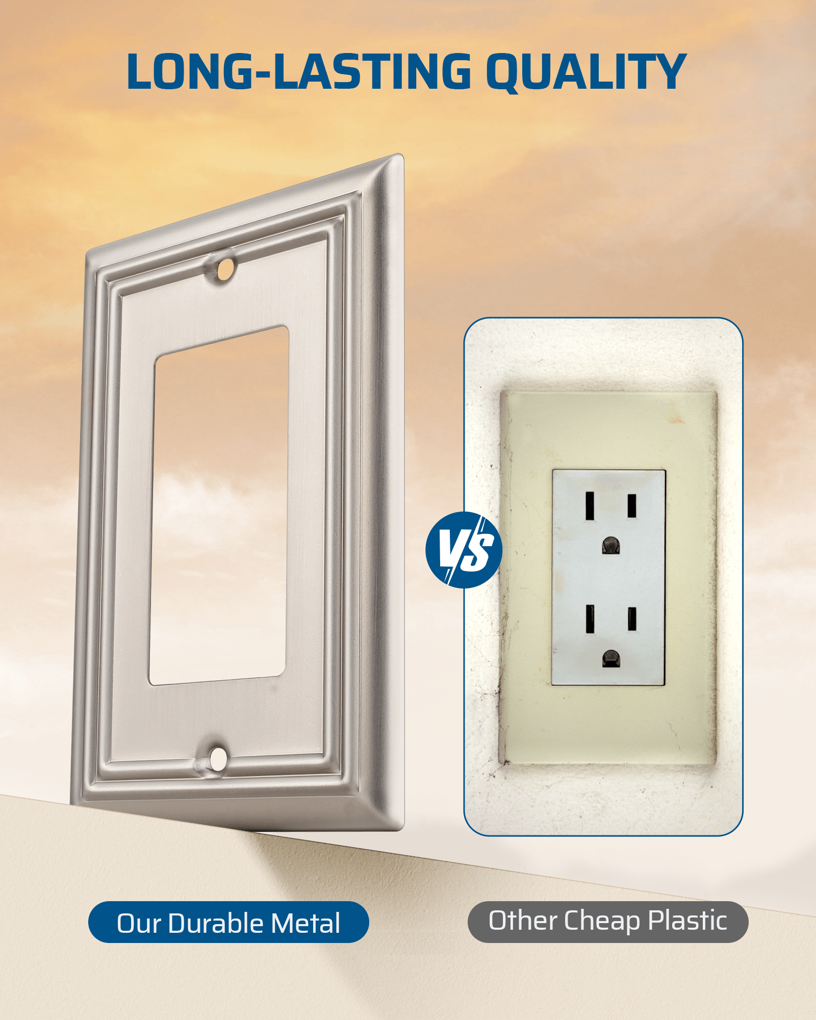 DEWENWILS 4-Pack Metal Wall Outlet Cover, Decorator Wall Plates for Receptacle, GFCI Outlet, Dimmer Switch, Satin Nickel-HRWP14A