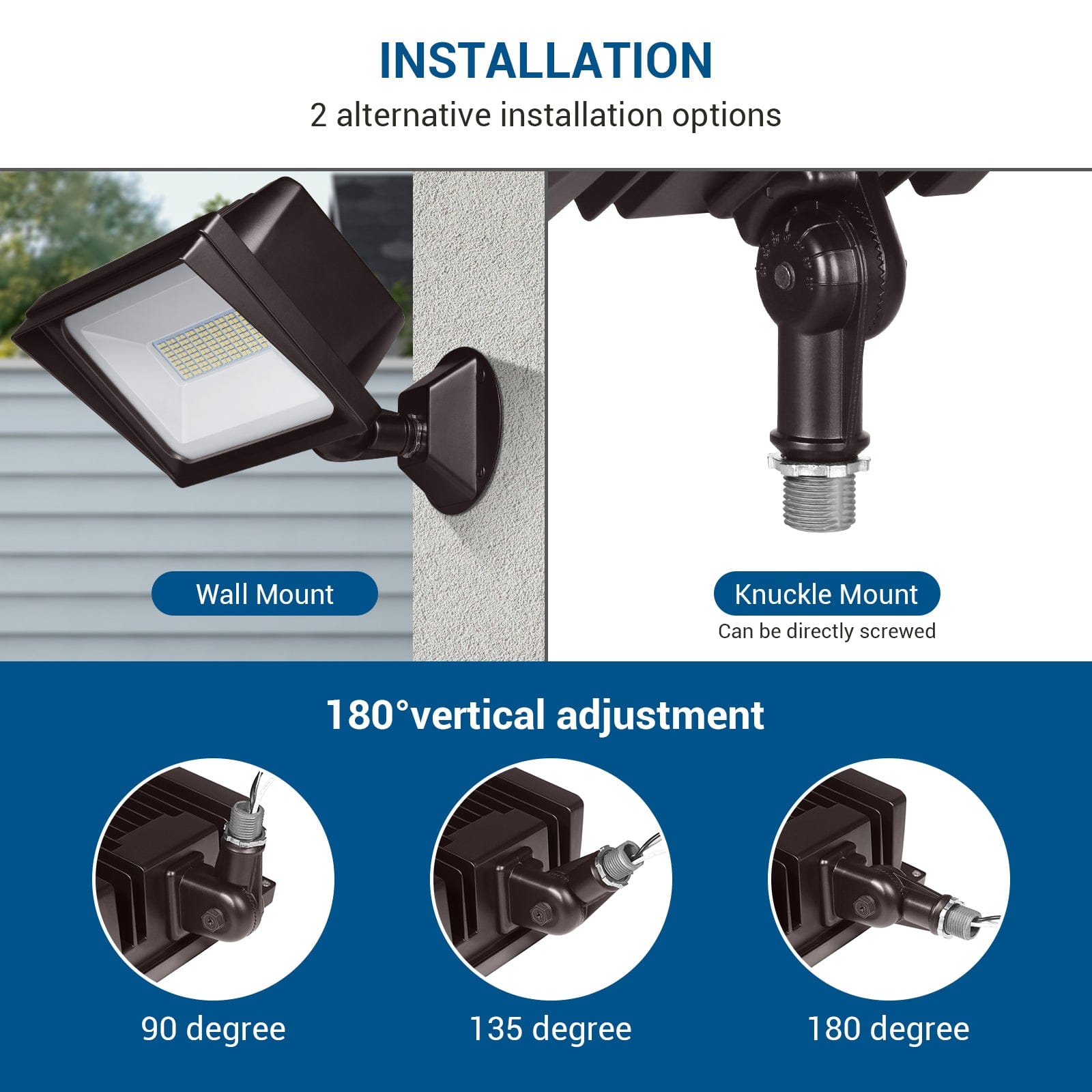 DEWENWILS 65W Flood Lights Outdoor, 6670 Lumen Super Bright (500W Equivalent) IP65 Waterproof Knuckle Mount LED Security Light, 5000K Daylight LED Flood Light for Garage, Patio, Yard, Brown-HFLB01D