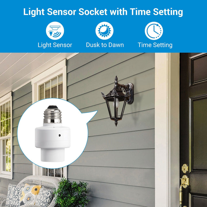 Socket Photocell DEWENWILS Dusk to Dawn E26 Light Sockets with Time and Automatic ...