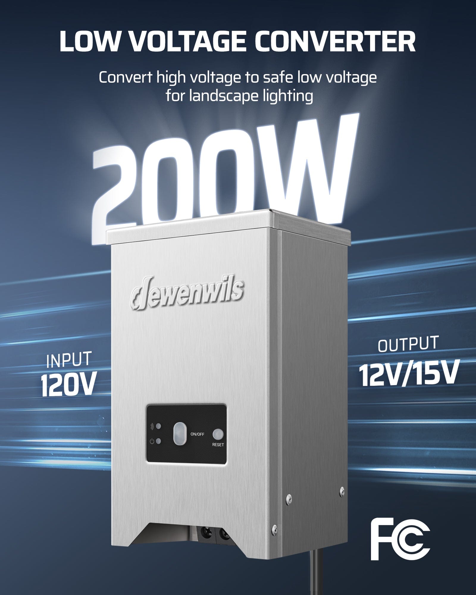 DEWENWILS 200W Low Voltage Landscape Lighting Transformer, low voltage converter, converts 120V AC to 12/15V AC for safe outdoor landscape lighting