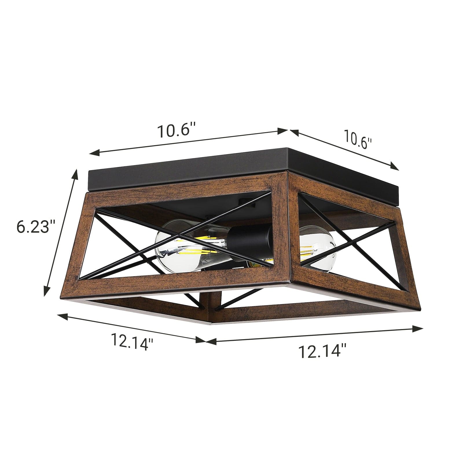 DEWENWILS Farmhouse Ceiling Light Fixture, Metal Flush Mount Ceiling Light with Wood Grain Finish, 2-Lights Ceiling Lamp for for Hallway, Entryway, Kitchen, Foyer-HFCL02B