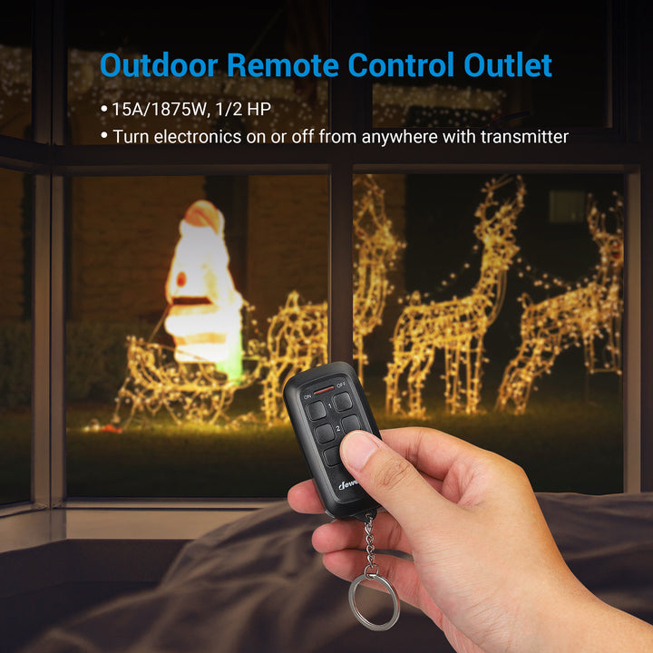 DEWENWILS Outdoor Indoor Remote Control Outlet, 110V 120V 125V 15Amp Wireless Remote Light Switch for Lights, Fans, Lamps, Christmas Light