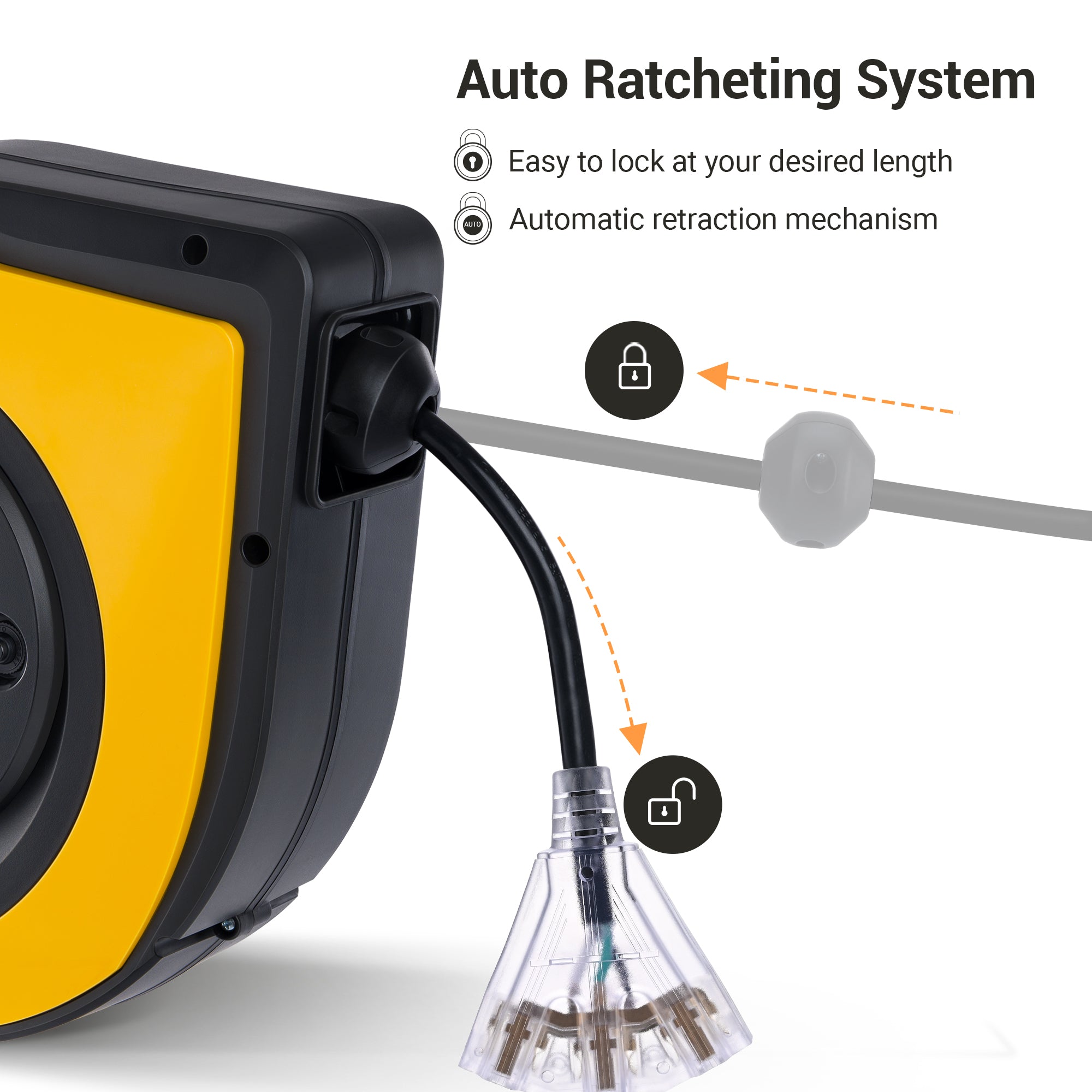 DEWENWILS 60ft Retractable Extension Cord Reel, Heavy Duty 12AWG/3C