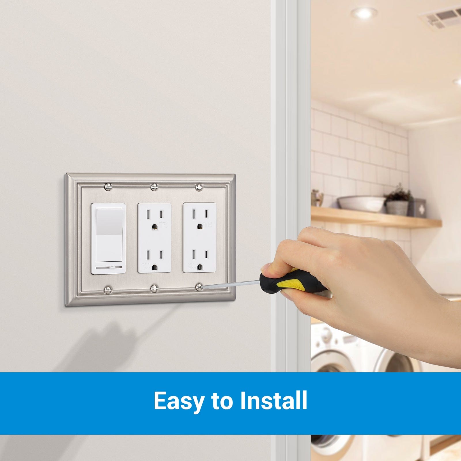 DEWENWILS 2-Pack Triple Decorator Wall plates, Brushed Nickel Outlet Covers, Metal Face Plates for Electrical Outlets, GFCI, Dimmer Switch-HRWP32A