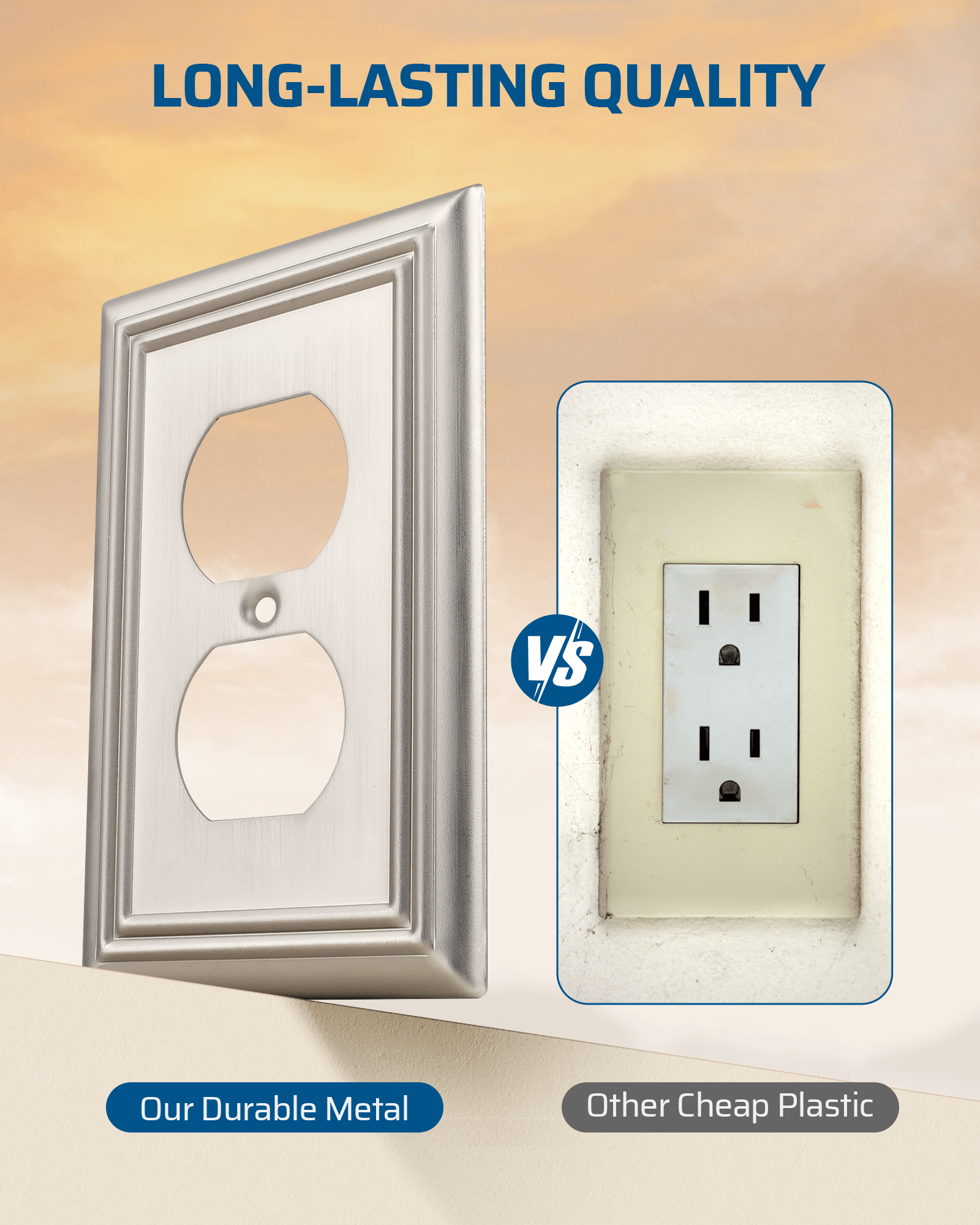 DEWENWILS 4-Pack Duplex Wall Plate, Metal Wall Outlet Cover for Receptacle, Light Switch, Brushed Nickel-HDWP14A