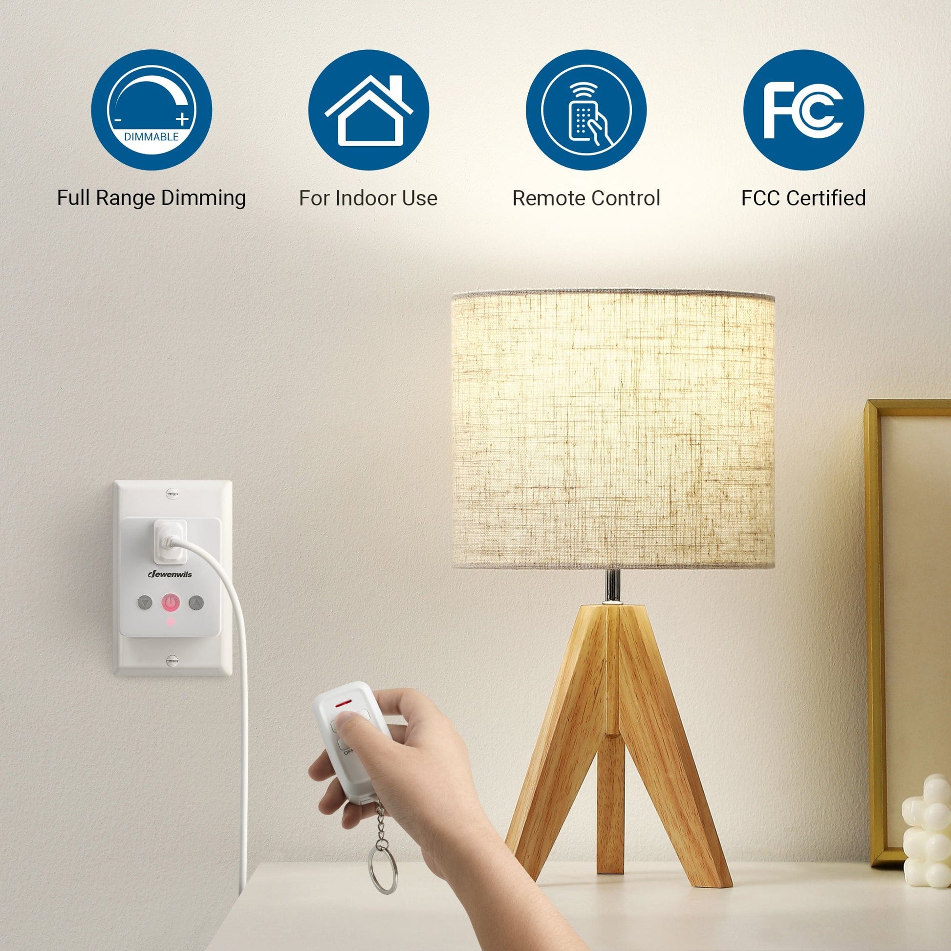 Dimmer Switch: Full range dimming for indoor use, remote control, and FCC certified