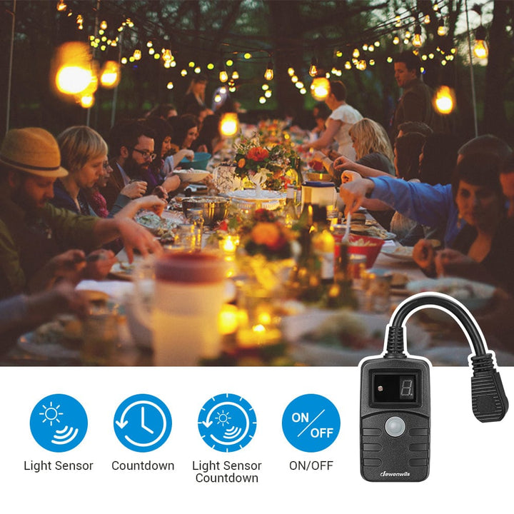 Outdoor Countdown Timer w/ Photocell function, Remote Control, and 2 US  Socket Outlets – Black