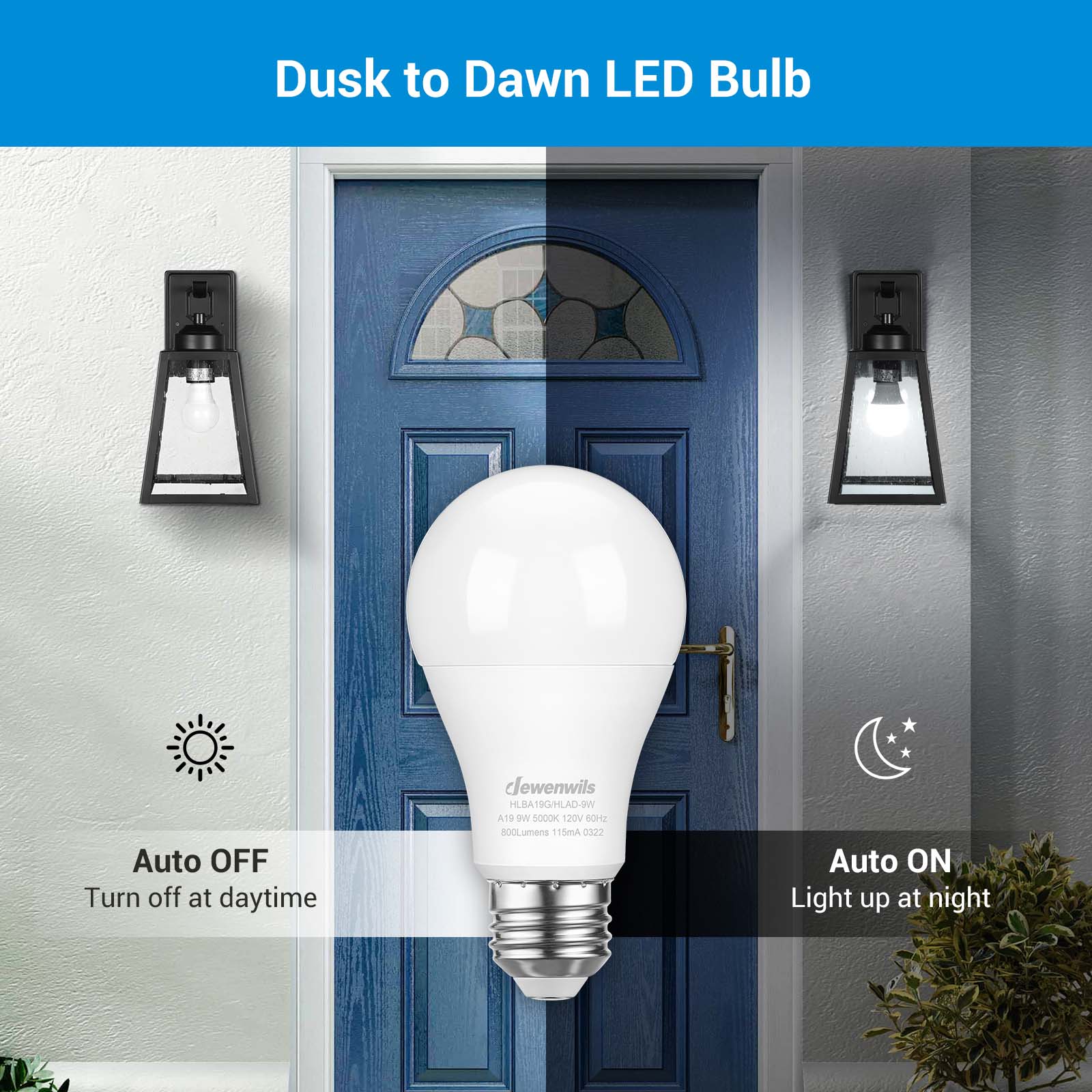 DEWENWILS 4 Pack Dusk to Dawn Light Bulbs Automatic On Off LED