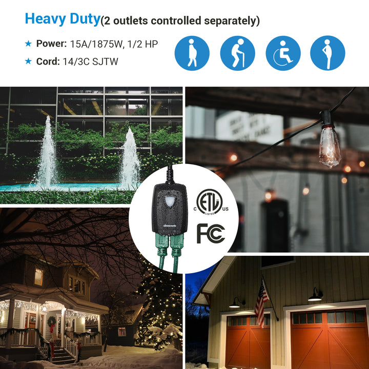 DEWENWILS Outdoor Remote Control Outlet, Waterproof Heavy Duty Wireless Electrical Plug Outlet Switch for Lights, Separately Controlled 3 Receivers