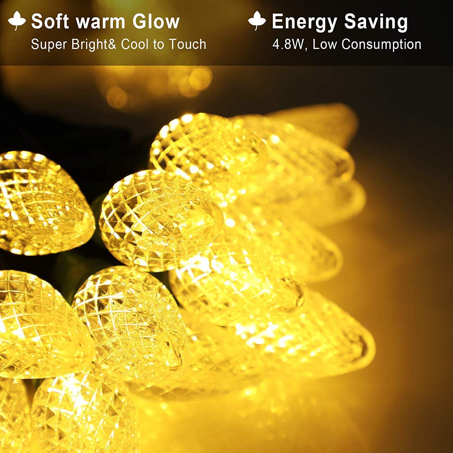 DEWENWILS C7 LED Christmas Lights Outdoor, 33.3ft 50 LED Warm White String Lights, Outdoor Decorations for Christmas Tree, Patio, Garden, Yard, Green Wire-HCSL02C