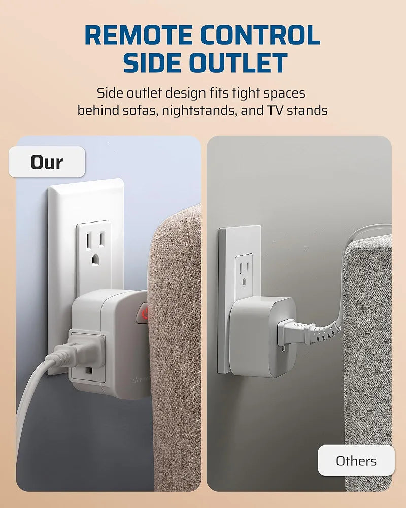 DEWENWILS Remote Switch Outlet with Side Outlet, 15A/1875W, ETL Listed