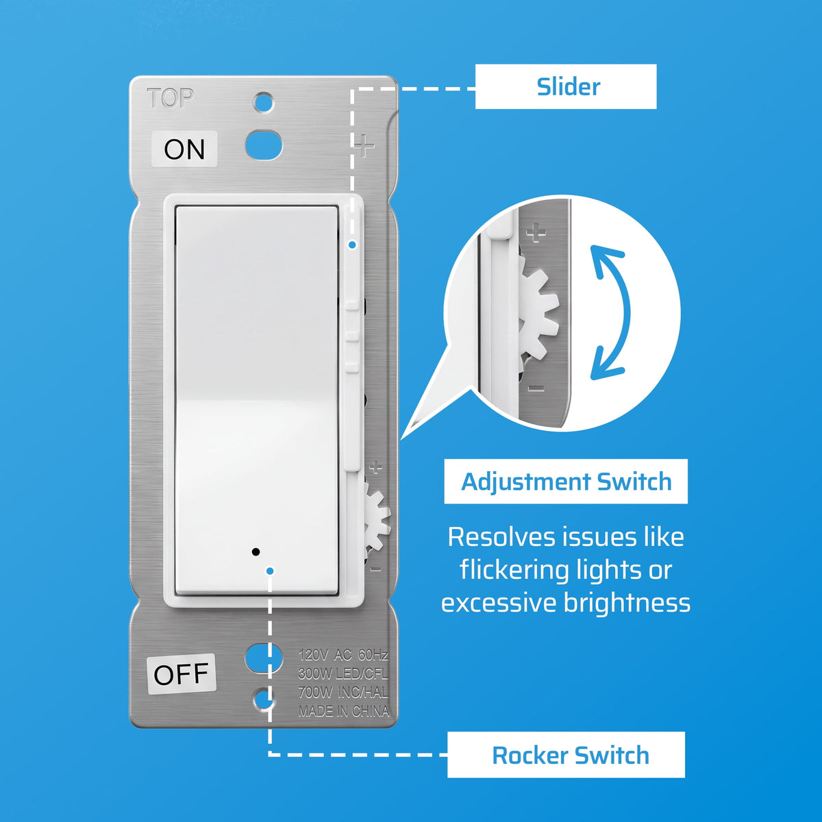 DEWENWILS Dimmer Switch for LED Lights, 700W Incandescent/Halogen and 300W CFL/LED, Single-Pole or 3-Way Dimmer Light Switch