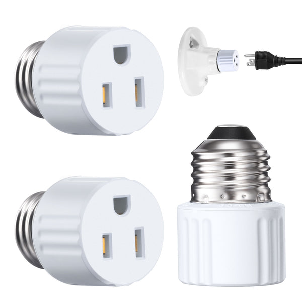 DEWENWILS Light Socket to Plug Adapter 3 Prong, E26/E27 Light Bulb Outlet Socket Adapter, 2 & 3 Prong Plug Adapter, Light Socket Adapter for Porch Patio Garage (2 Pack)-HLSC02A