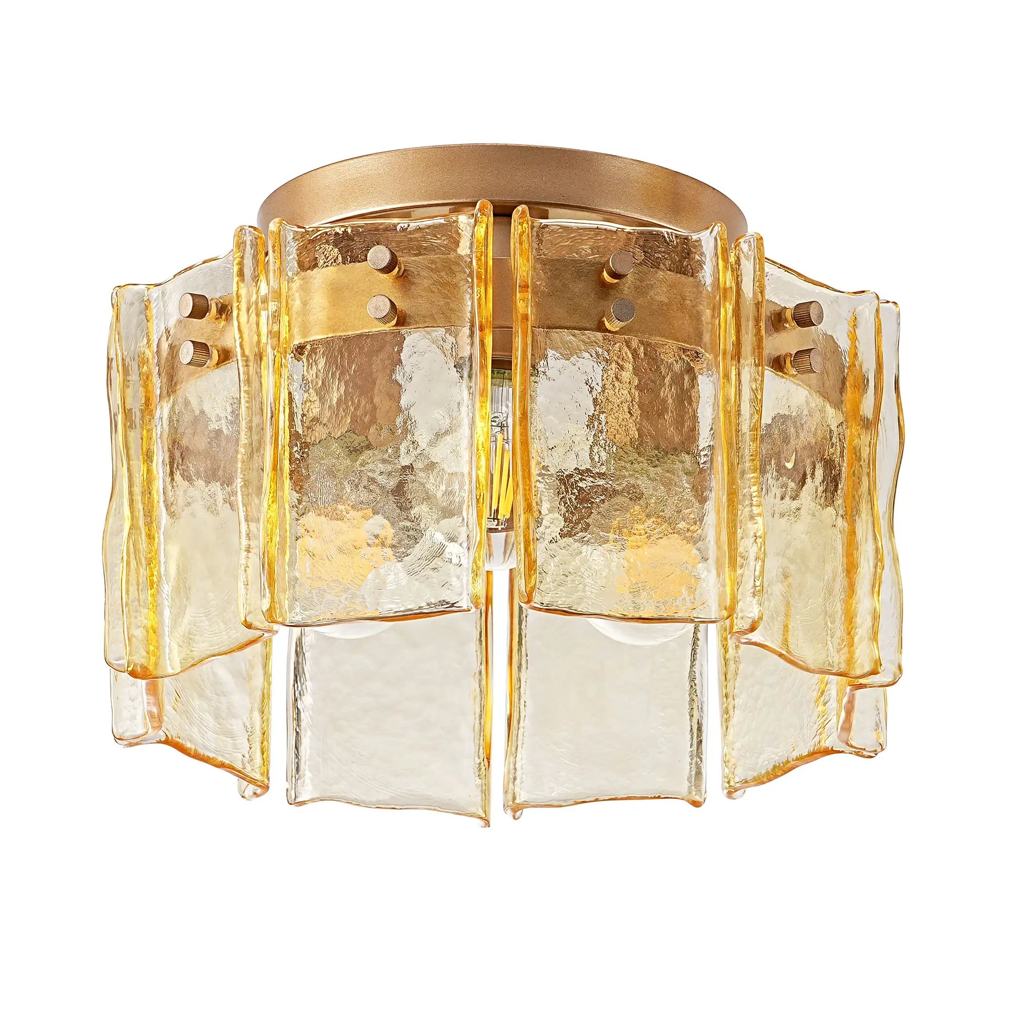 3-Light Amber Glass Drum Flush Mount (12.6”)