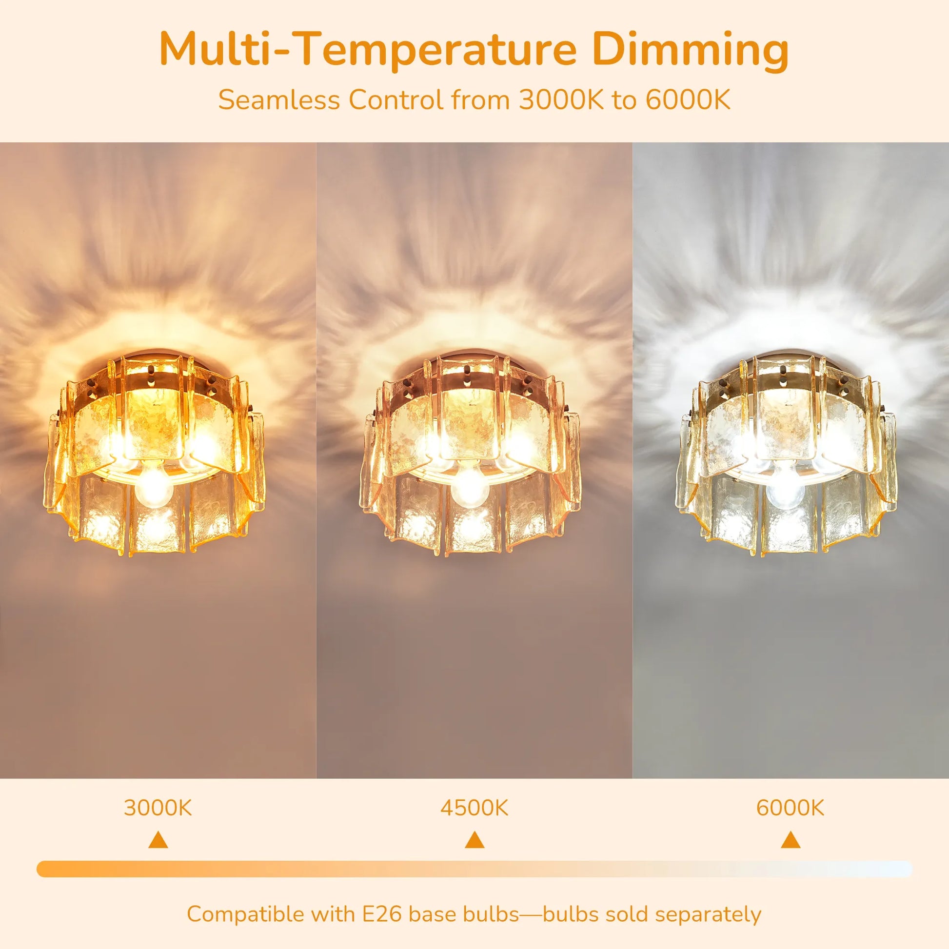 3-Light Amber Glass Drum Flush Mount (12.6”)