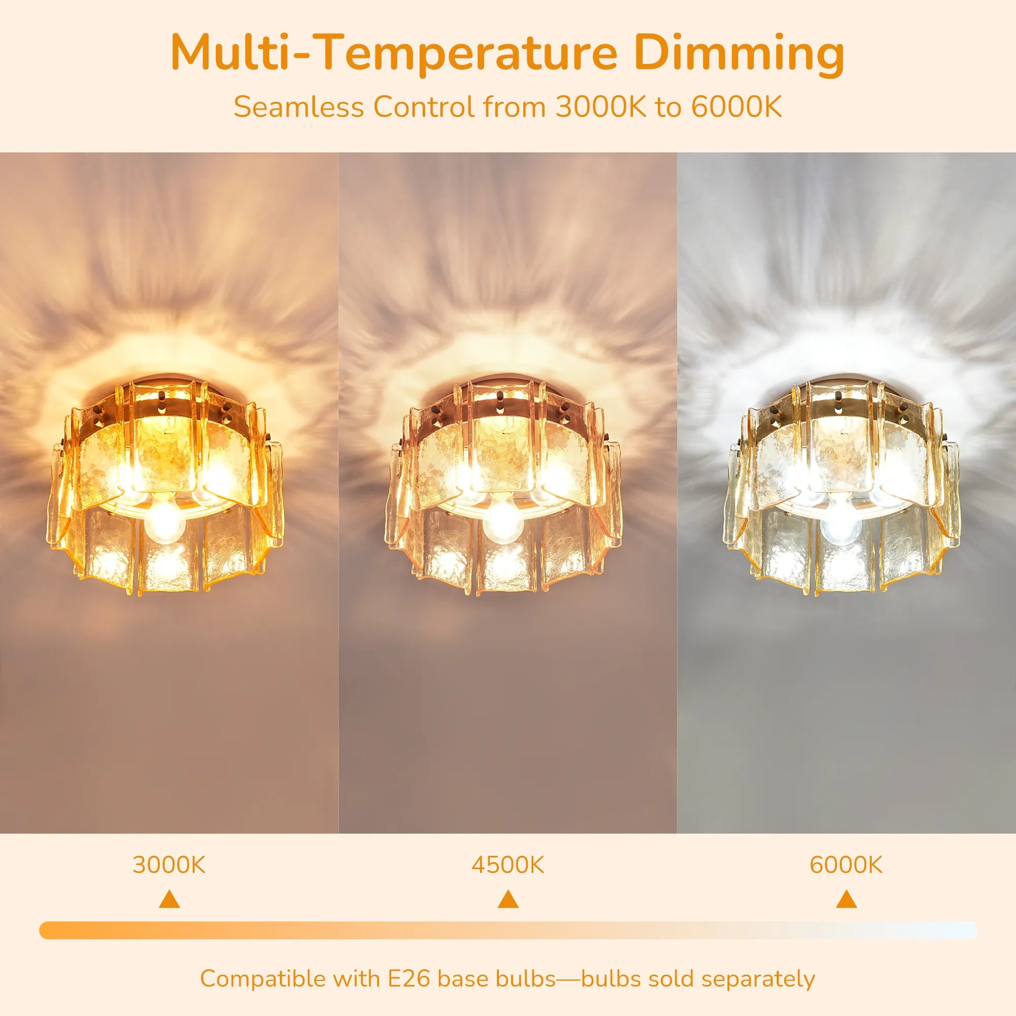 3-Light Amber Glass Drum Flush Mount (12.6”)