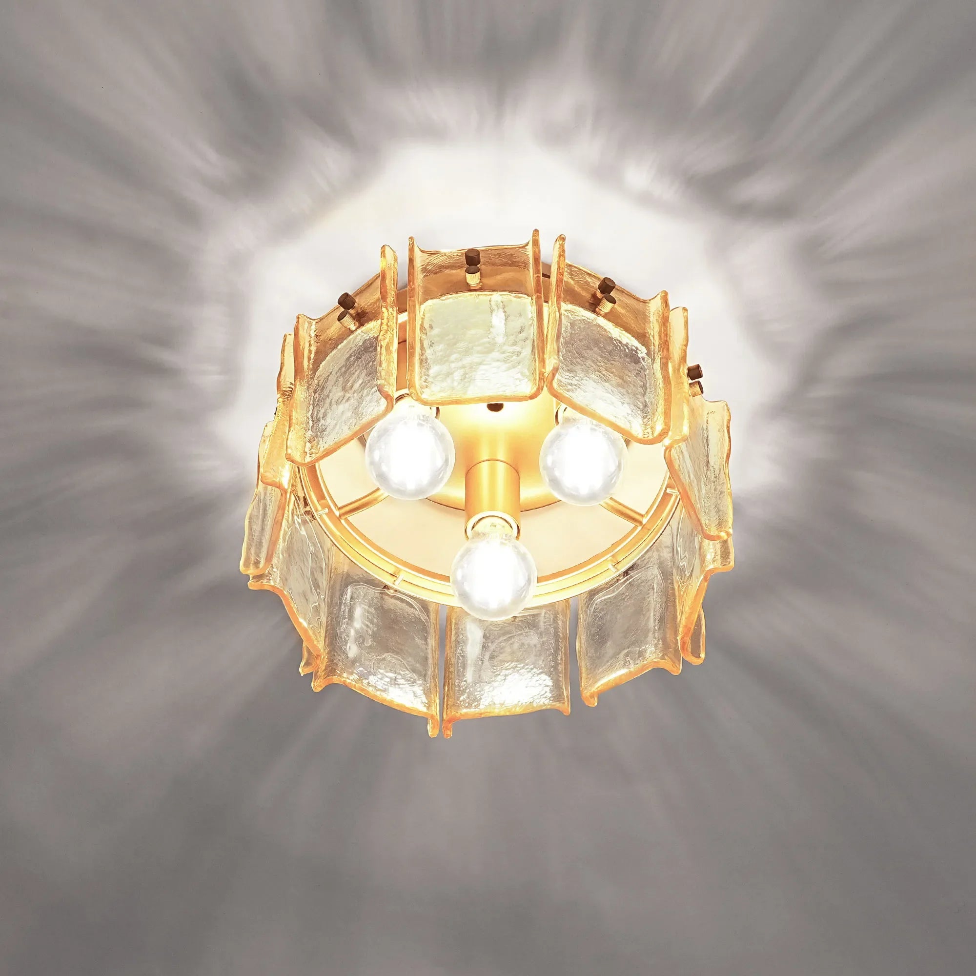 3-Light Amber Glass Drum Flush Mount (12.6”)