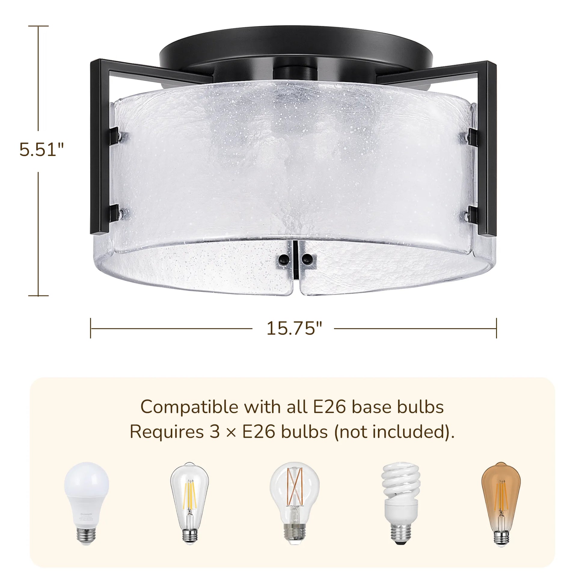 3-Light Opal White Glass Flush Mount (16")