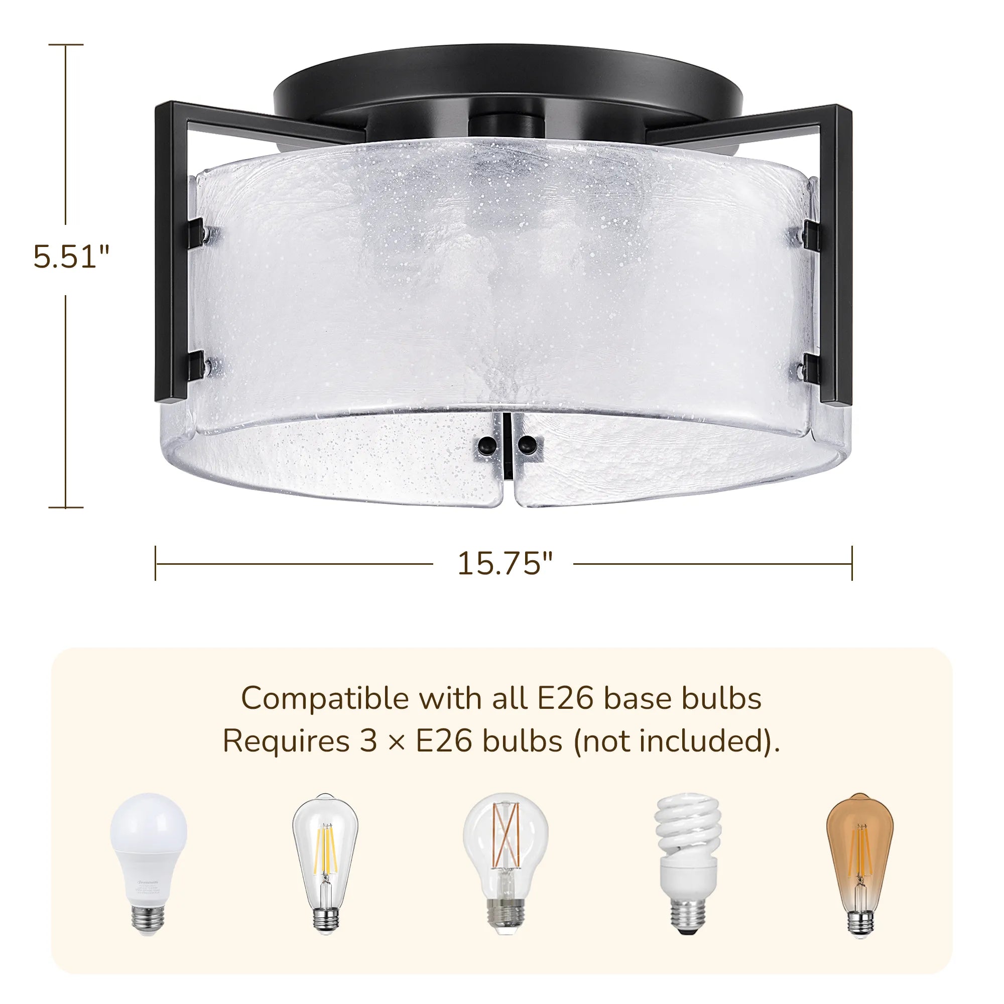 3-Light Opal White Glass Flush Mount (16")