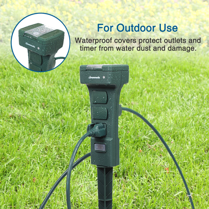 DEWENWILS Outdoor Dusk to Dawn Power Stake Timer with Remote, Waterproof 6  outlet yard stake timer for Sprinklers, Garden Lights, Christmas Decoration  – Dewenwils