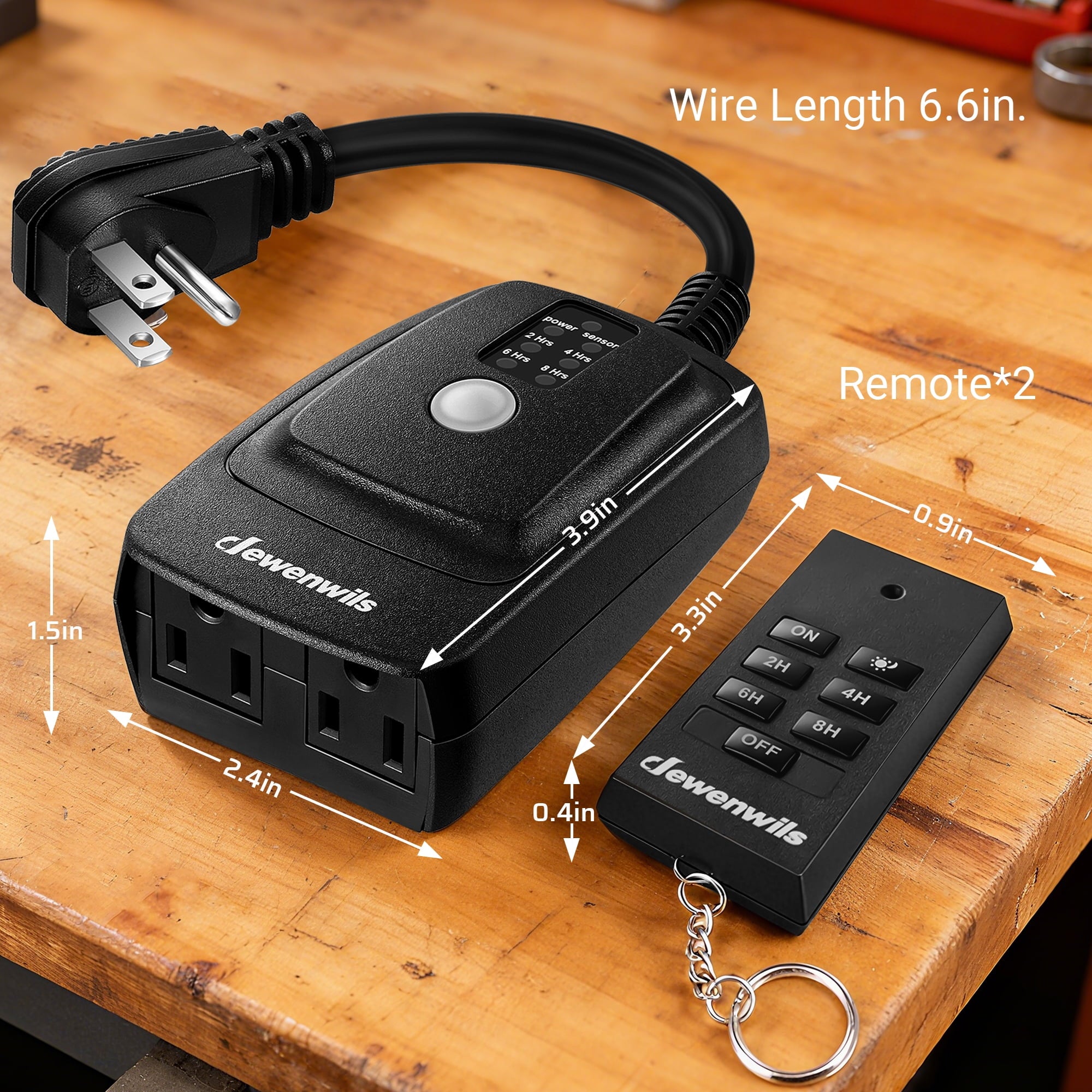DEWENWILS Outdoor Light Sensor Timer with Remote, Waterproof, Plug in Timer Switch, 100FT Range Remote Control with 2 Grounded Outlets for Outdoor String Lights, With 2 Remotes