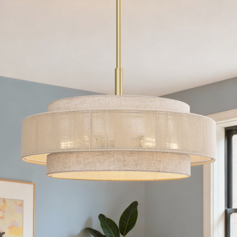 5-Light Drum Chandelier With Fabric And Rope Shades (24'')