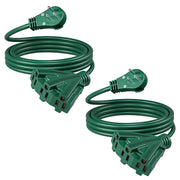 DEWENWILS 10FT Outdoor Extension Cord With 3 Outlets 3 Prong Rotatable Flat Plug 16 AWG 16/3 Gauge SJTW 2-Pack