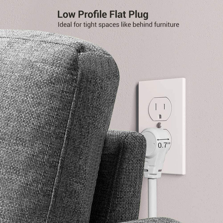 DEWENWILS 6-Outlet Surge Protector Power Strip with 10ft Long Extension Cord, Low Profile Flat Plug, 500 J, White