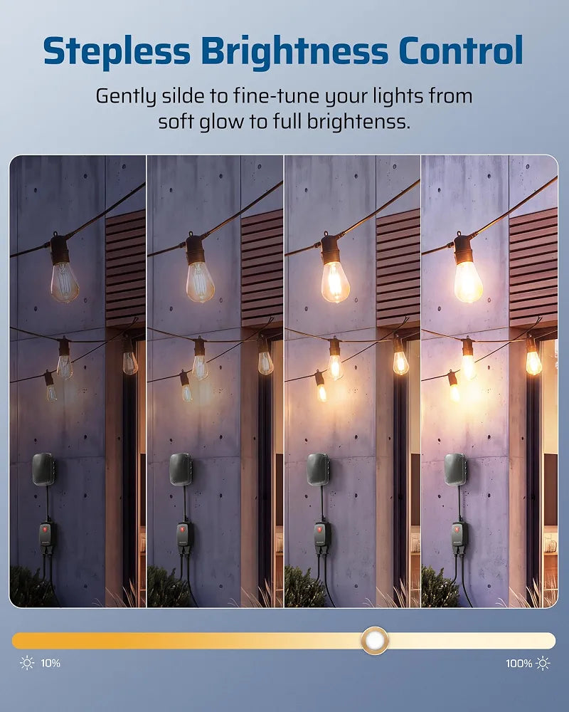 DEWENWILS Outdoor Dimmer Plug, 2 Grounded Outlets Slide Stepless Dimming