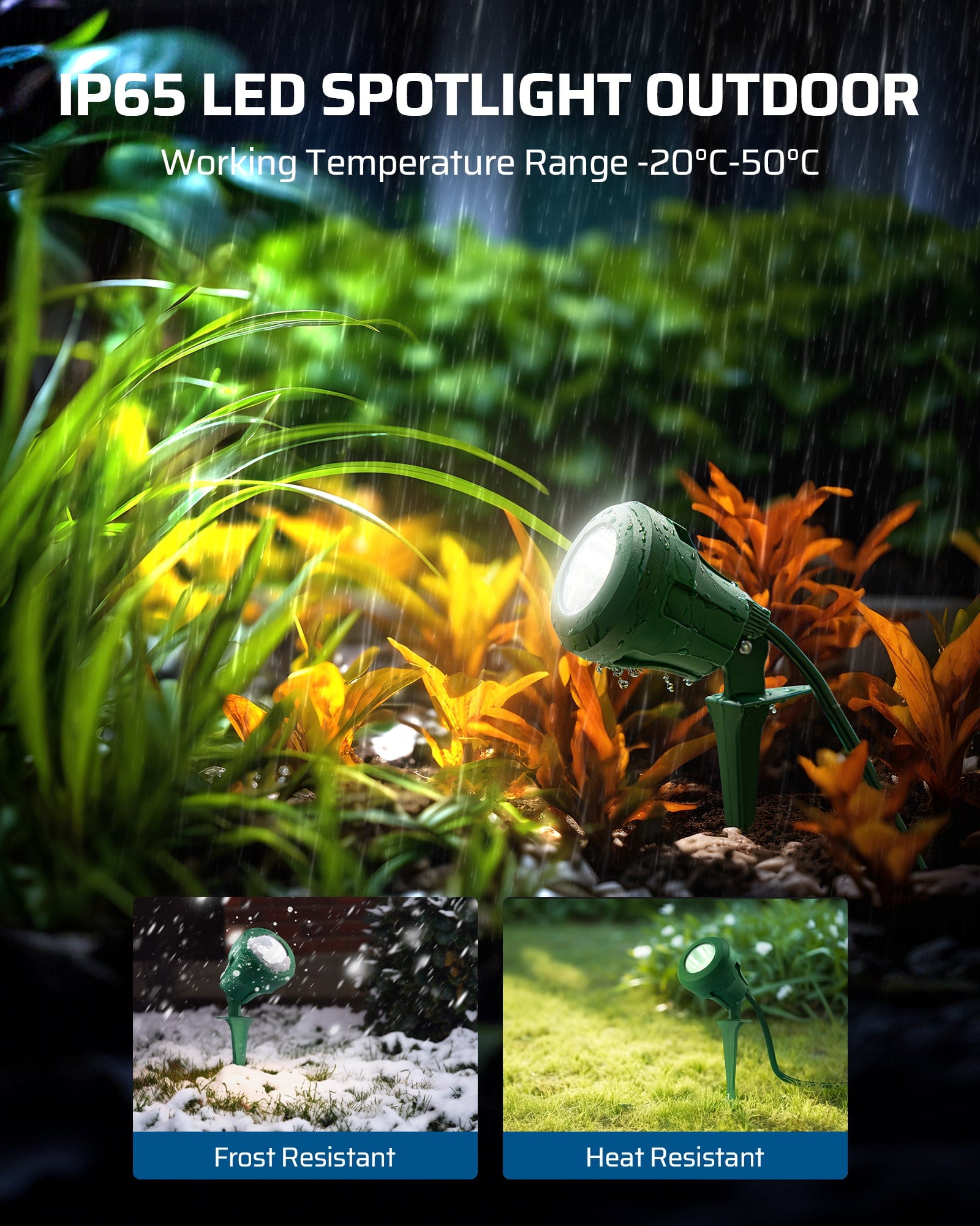 DEWENWILS 120V Spotlight Outdoor with 5ft Extension Cord, 400 Lumens Waterproof LED Spot Light with 3 Lenses (Red Yellow Green) for Holiday, Trees, Garden Decor-HGSL01A