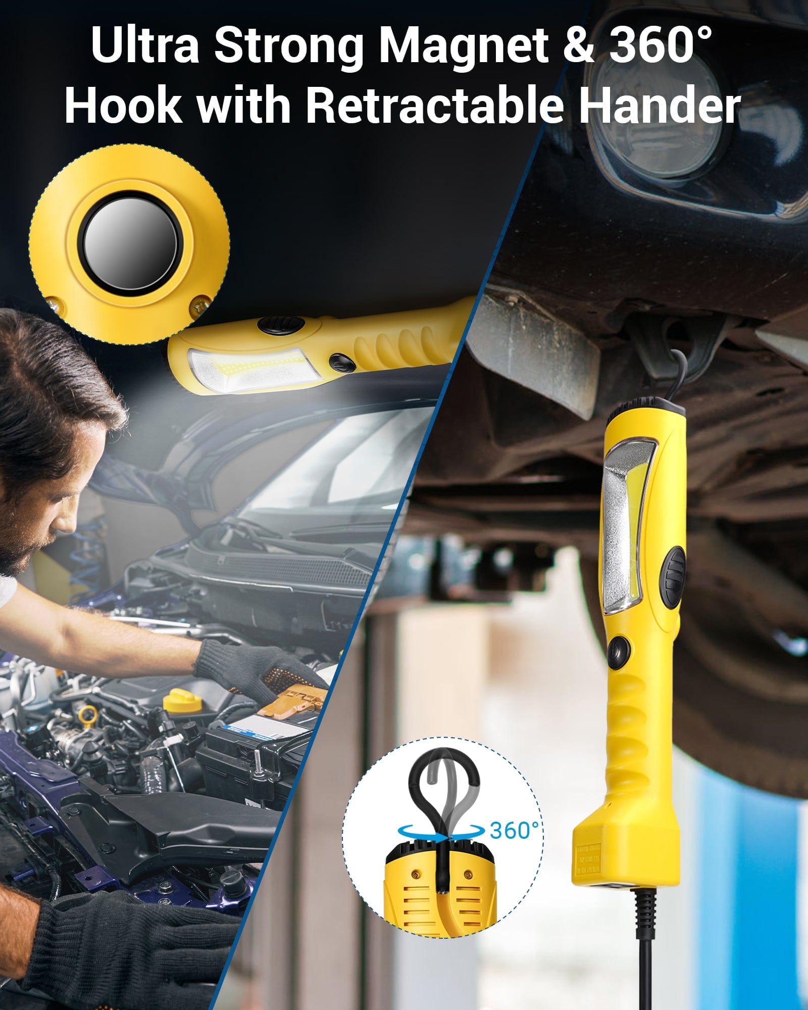 DEWENWILS 25ft 1200LM LED Work Light, Trouble Light, Strong Magnet, Swivel Hook, Handheld Corded, for Garage, Workshop, Car Repair Scene-HCWL02A