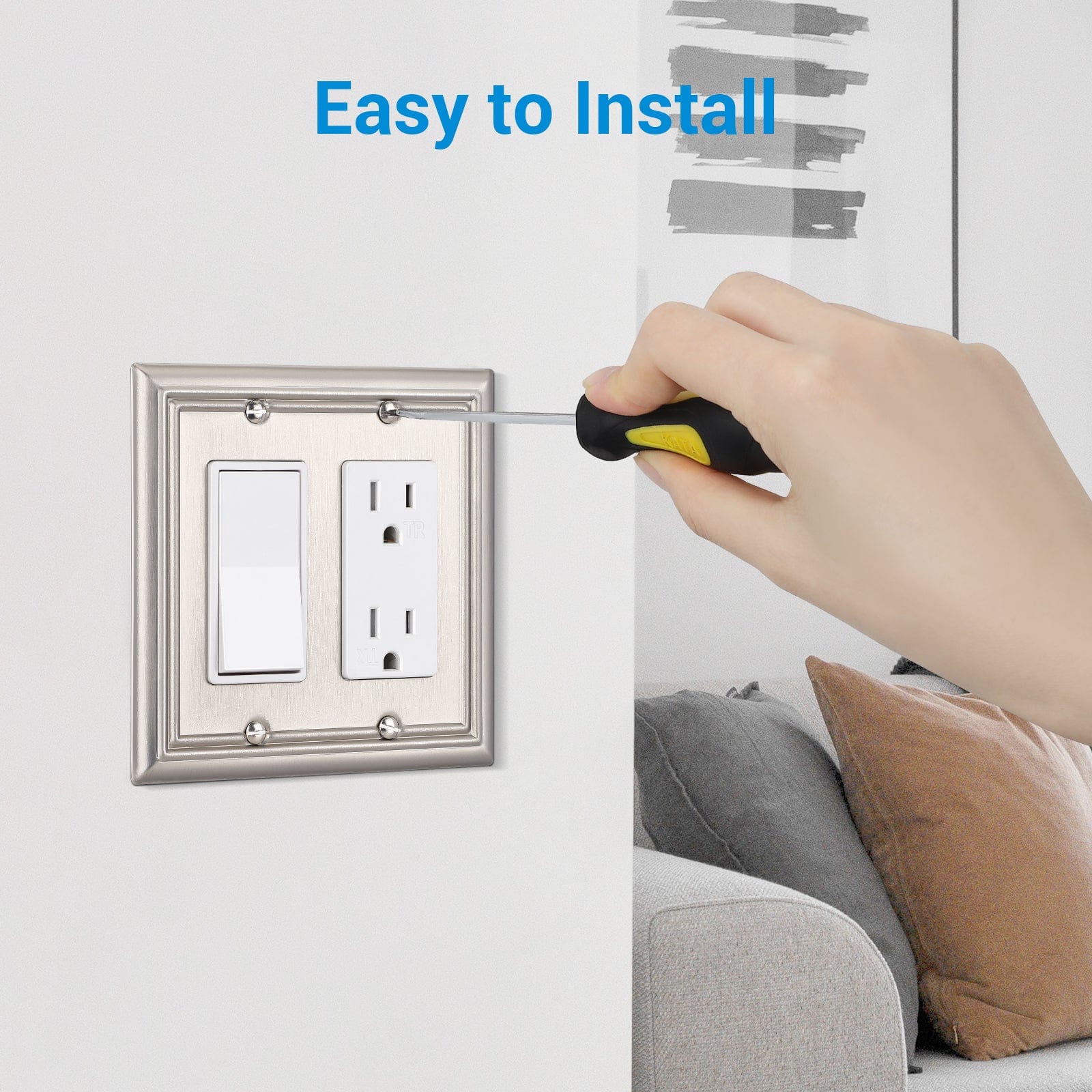 DEWENWILS 2-Pack Decorator Wall Plates, Brushed Nickel Outlet Covers, Metal Face Plates for Electrical Outlets, GFCI, Dimmer Switch-HRWP22A