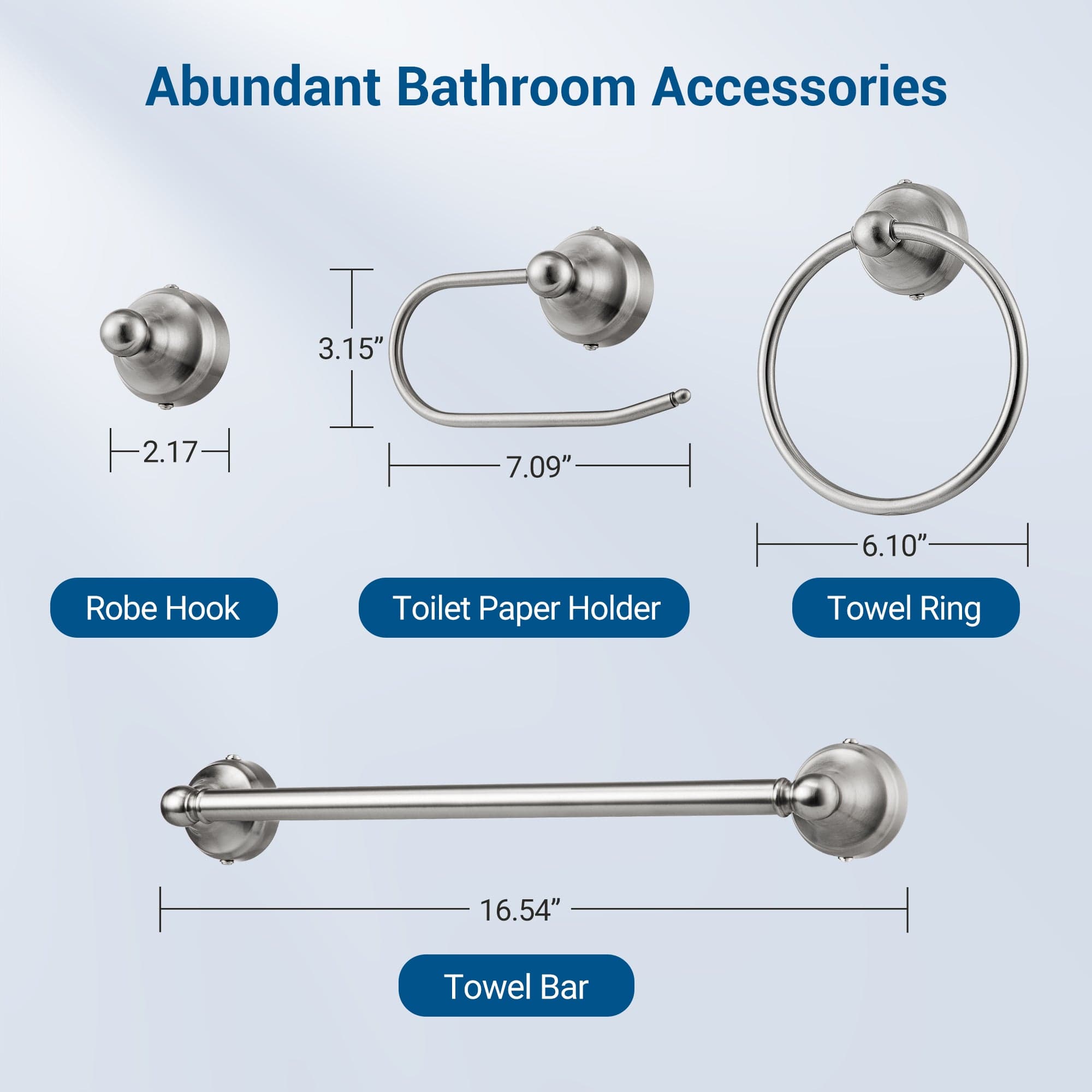 DEWENWILS Bathroom Light Fixtures, 5-Piece All-in-One Bathroom Light Set, 3 Light Brushed Nickel Bathroom Vanity Light with Glass Shades, Towel Bar, Towel Ring, Robe Hook, Toilet Paper Holder-HHVL01E