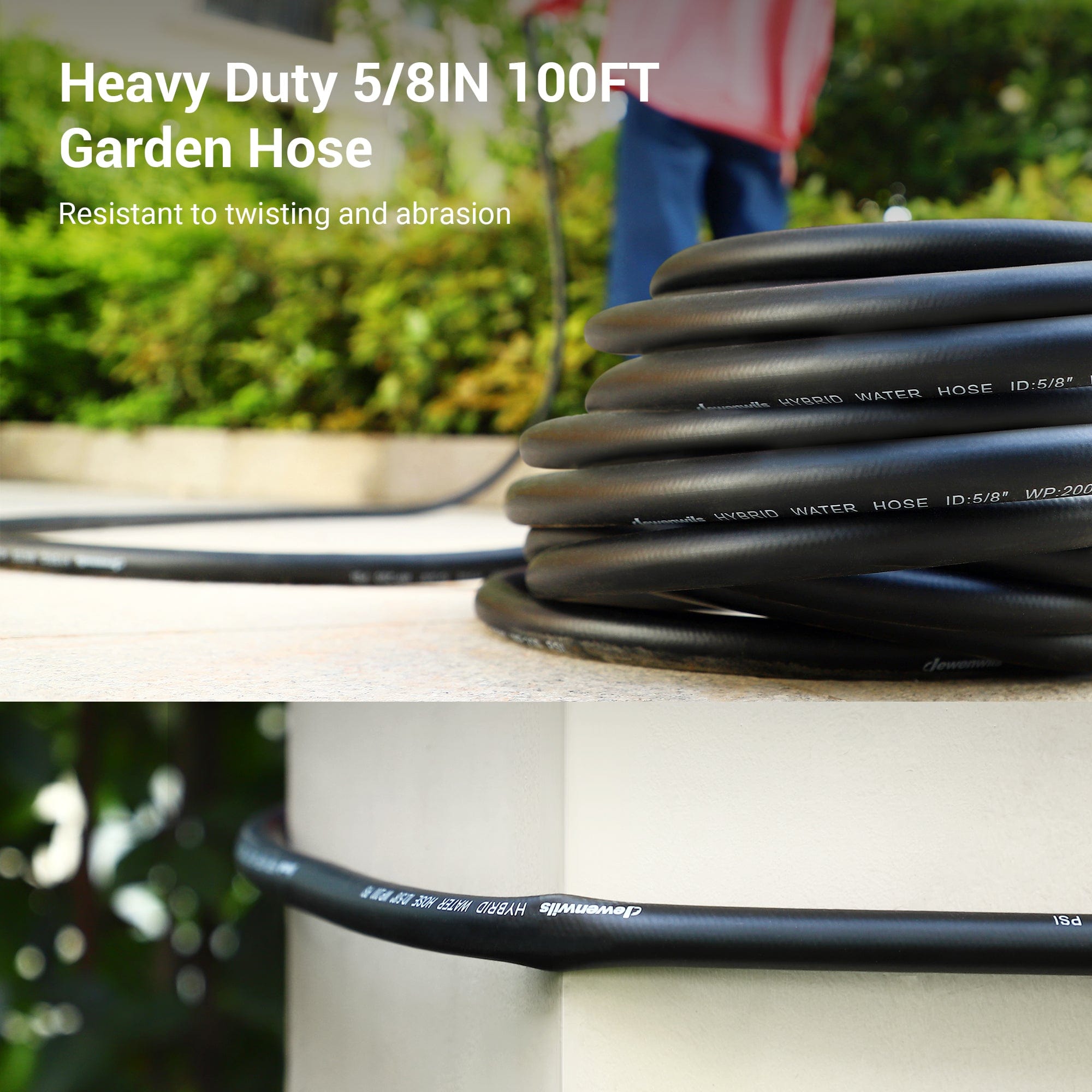 DEWENWILS Garden Hose 100 ft x 5/8", Water Hose with SwivelGrip, Heavy Duty, Lightweight, Flexible Hose for Plants, Car, Yard, 3/4 Inch Solid Fittings, Drinking Water Safe-SHHGH00B
