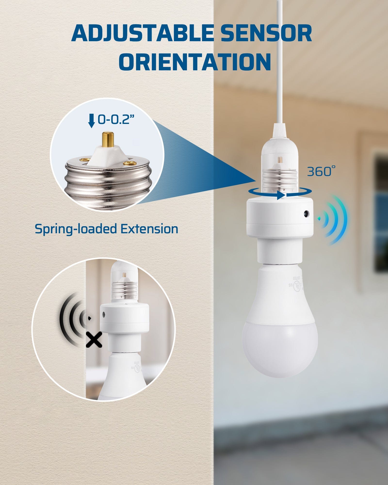 DEWENWILS Light Sensor Socket, Dusk to Dawn Light Bulb Sockets with Timer, 360° Sensor Rotation, E26/E27 Light Socket Adapter for Porch Light, Wall Light, 2 Pack-HSLS02H