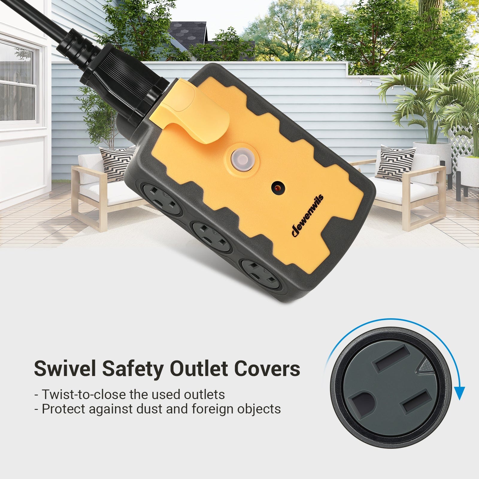 DEWENWILS 6-Outlet Extension Cord Plug Adapter, 3-Prong Grounded Multi-Plug Extender for Indoor Outdoor Extension Cords, 15Amp Circuit Breaker, Swivel Safety Covers-HEPA02B