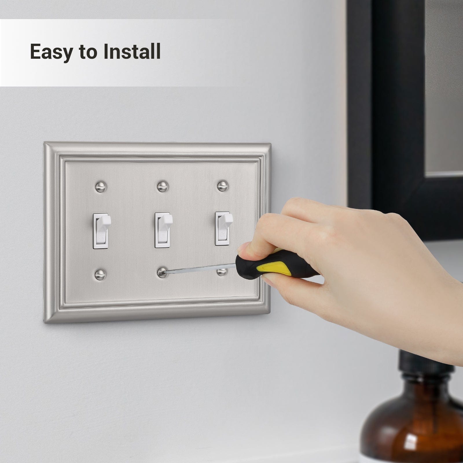 DEWENWILS 2 Pack Tripple Toggle Wallplates, Brushed Nickel Light Switch Covers, Heavy Duty Matel Material-HTWP32A