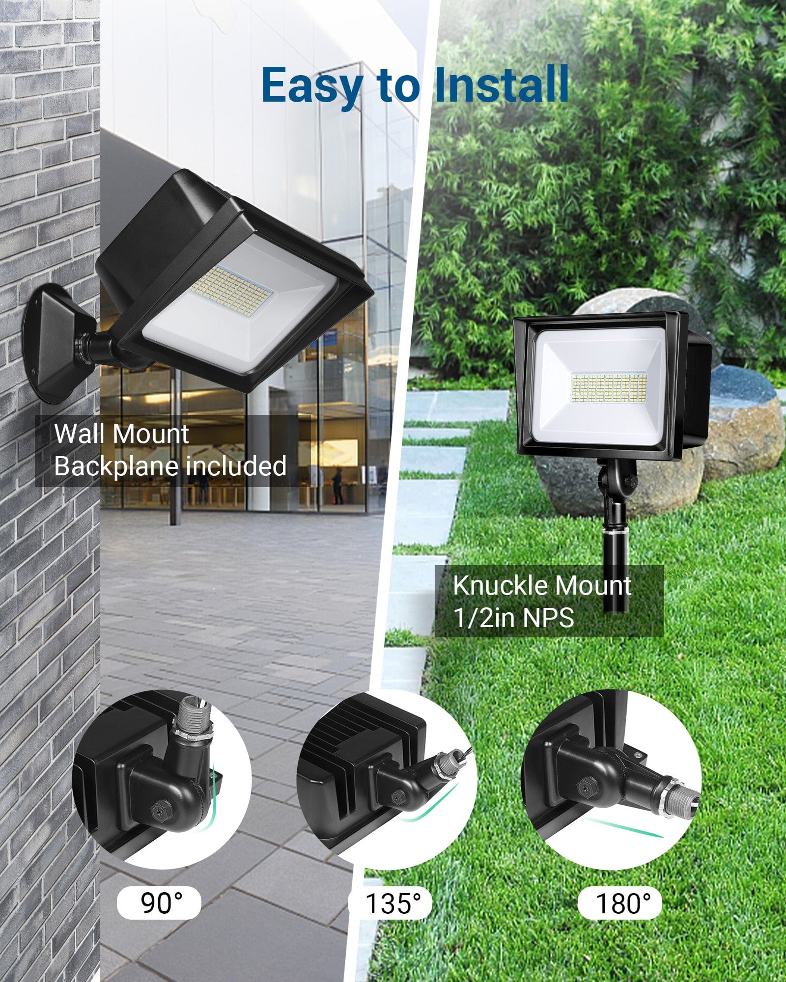 DEWENWILS 2-Pack 65W LED Flood Light Outdoor, IP65 Waterproof 6670 Lumen Super Bright (500W Halogen Equiv) Adjustable Knuckle Mount LED Security Light, 5000K Daylight for Yard, Garage, Garden-HFLB02A