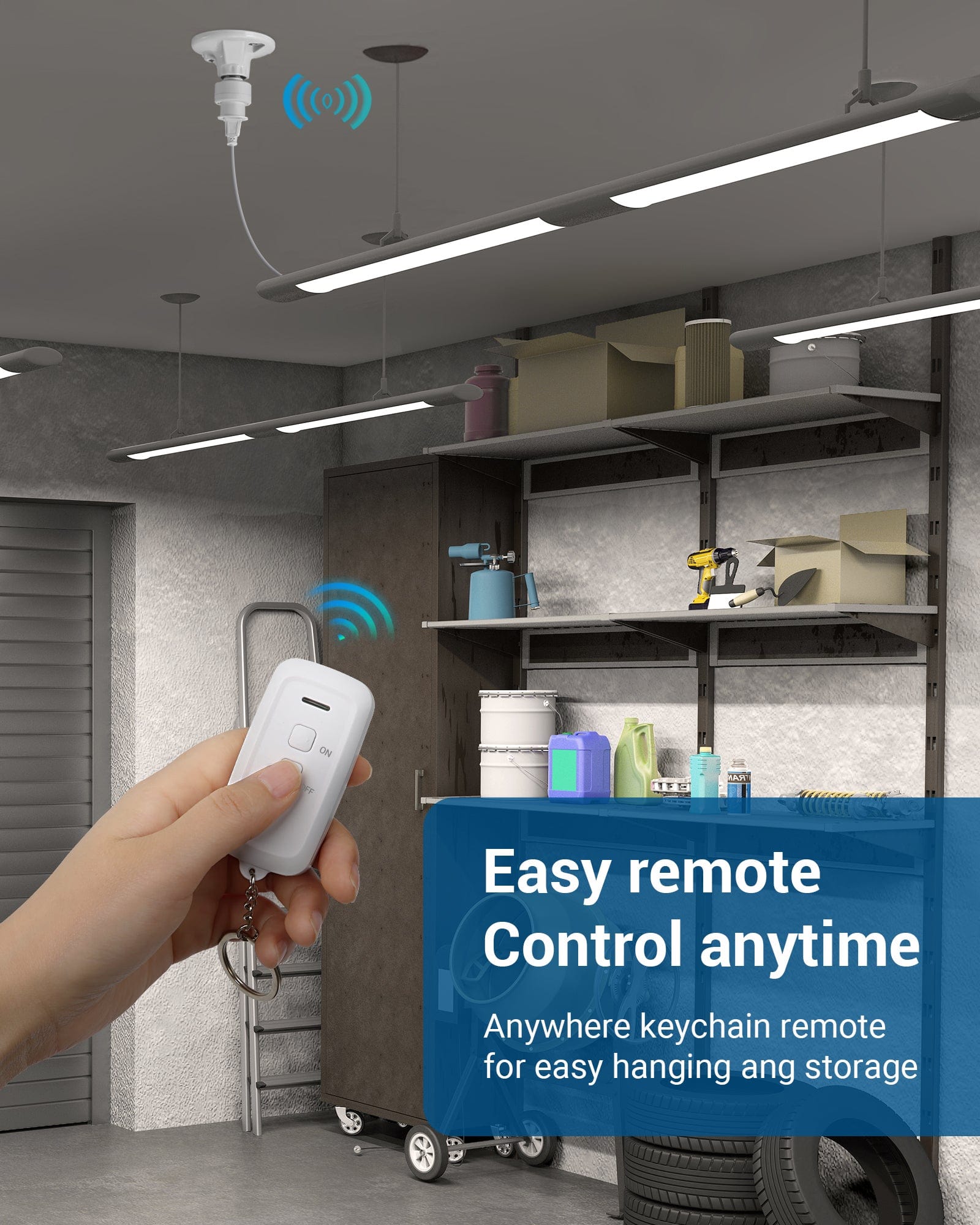 DEWENWILS 3 Prong Light Socket to Plug Adapter with 100ft Remote Control, E26/E27 Adapter, 2 & 3 Prong Light Socket Adapter for Porch Patio Garage-HRLC11C