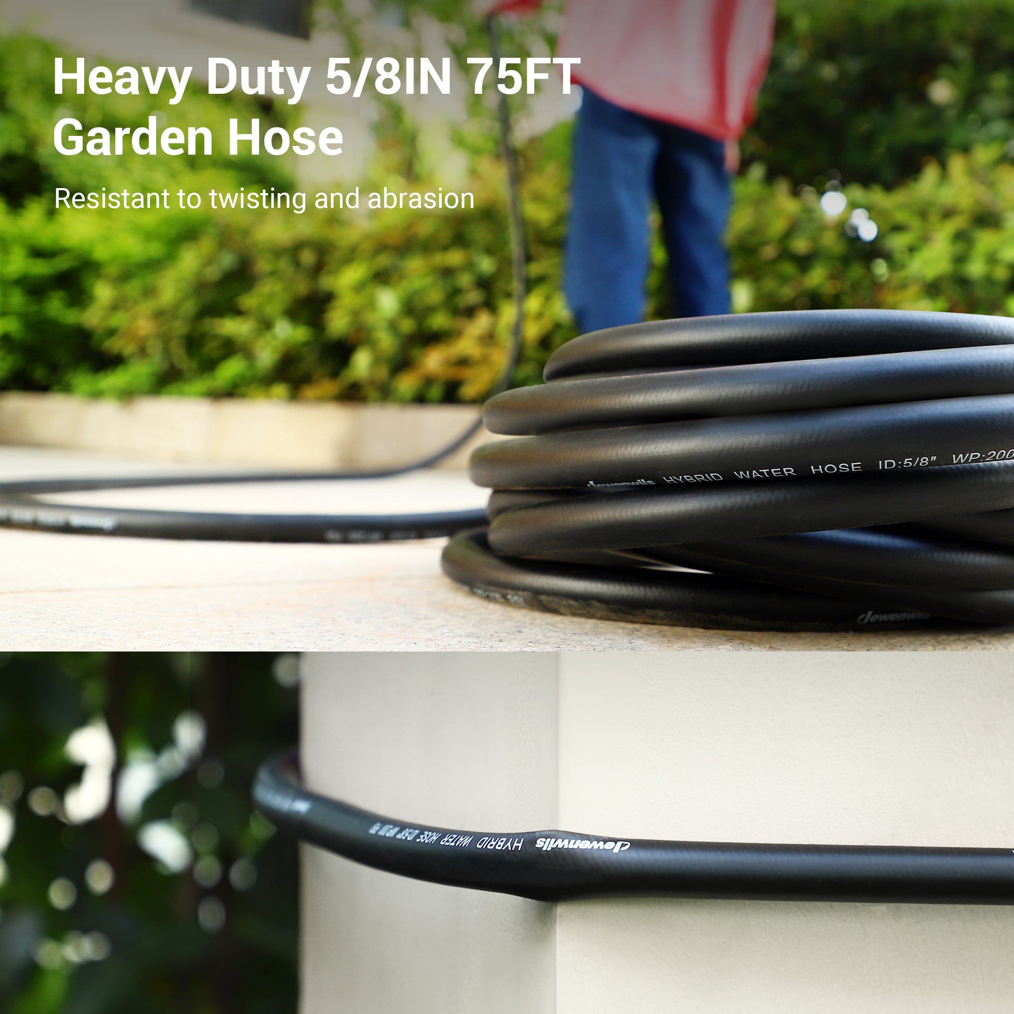 DEWENWILS Garden Hose 75 ft x 5/8", Water Hose with SwivelGrip, Heavy Duty, Lightweight, Flexible Hose for Plants, Car, Yard, 3/4 Inch Solid Fittings, Drinking Water Safe-SHHGH75B