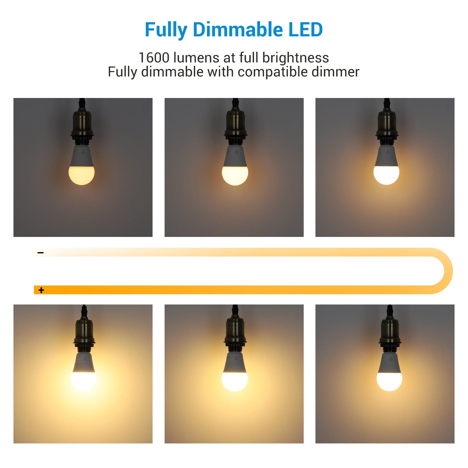 Dimmable Light Bulb: fully dimmable LED delivering up to 1600LM at full brightness, compatible with most dimmers for smooth and flexible brightness control in everyday lighting