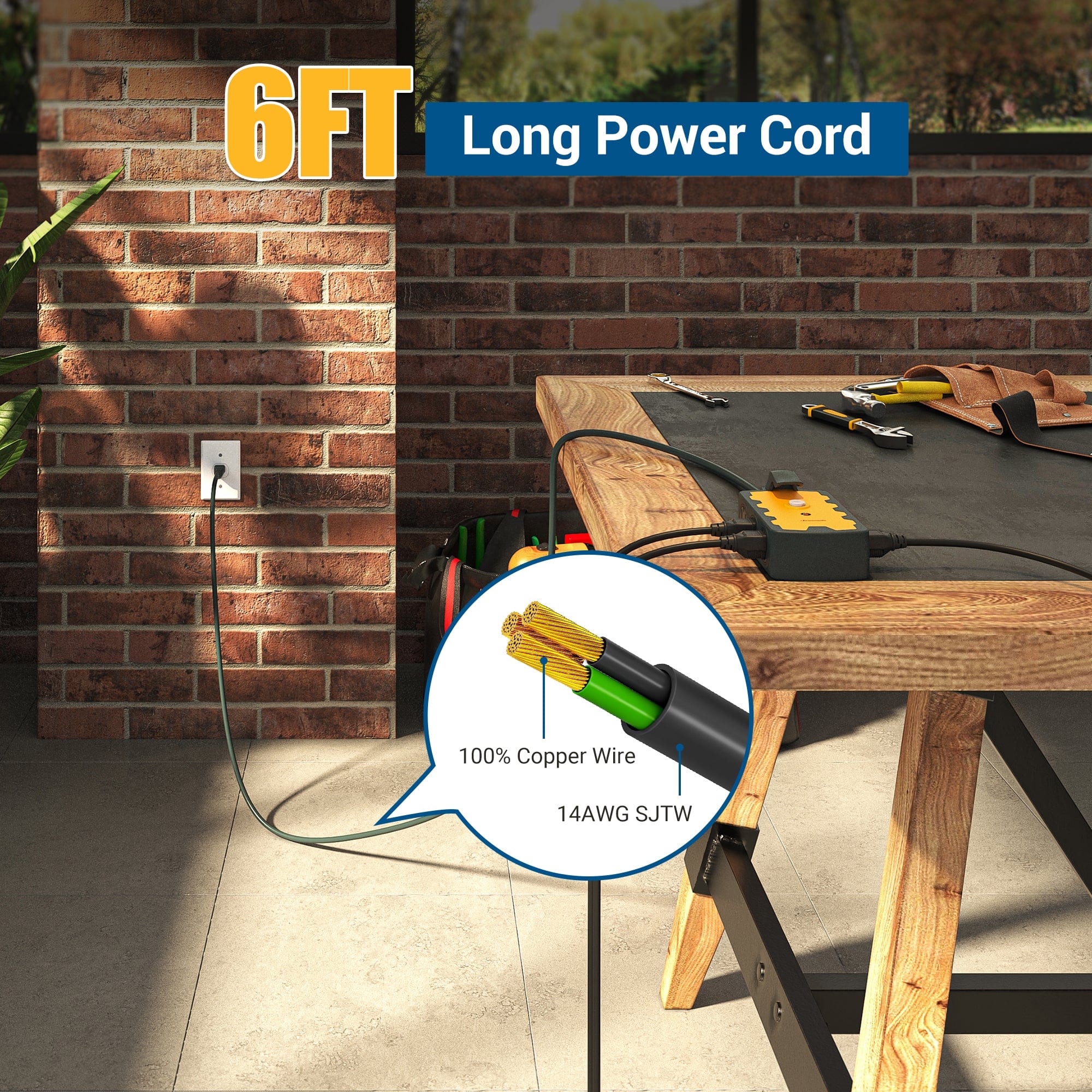 DEWENWILS 6-Outlet Heavy Duty Power Strip with 6ft Extension Cord, 14/3 SJTW Cable for Indoor Outdoor, 15A Circuit Breaker, Swivel Safety Covers-HEPS02A