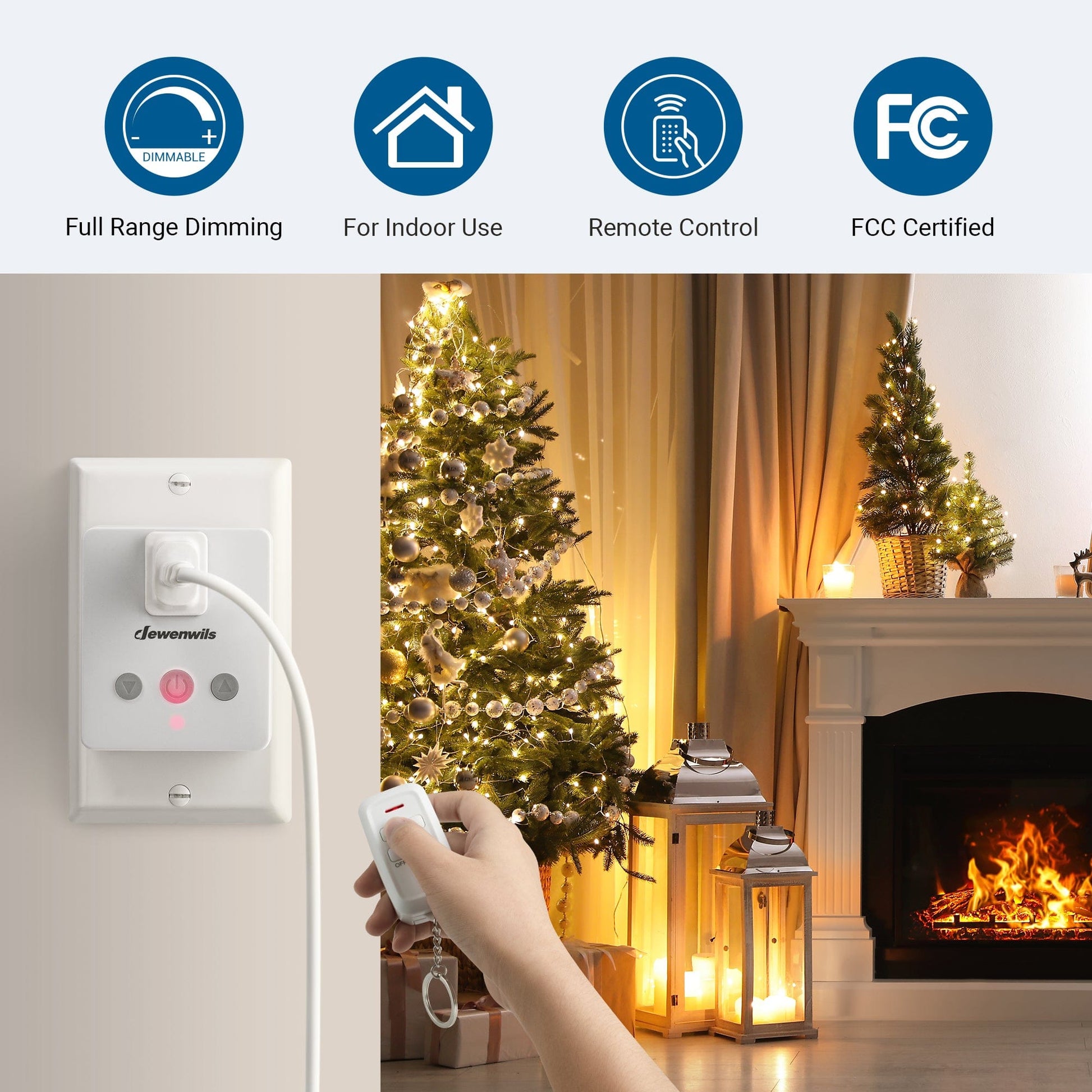 Dimmer Switch: Full range dimming for indoor use, remote control, and FCC certified