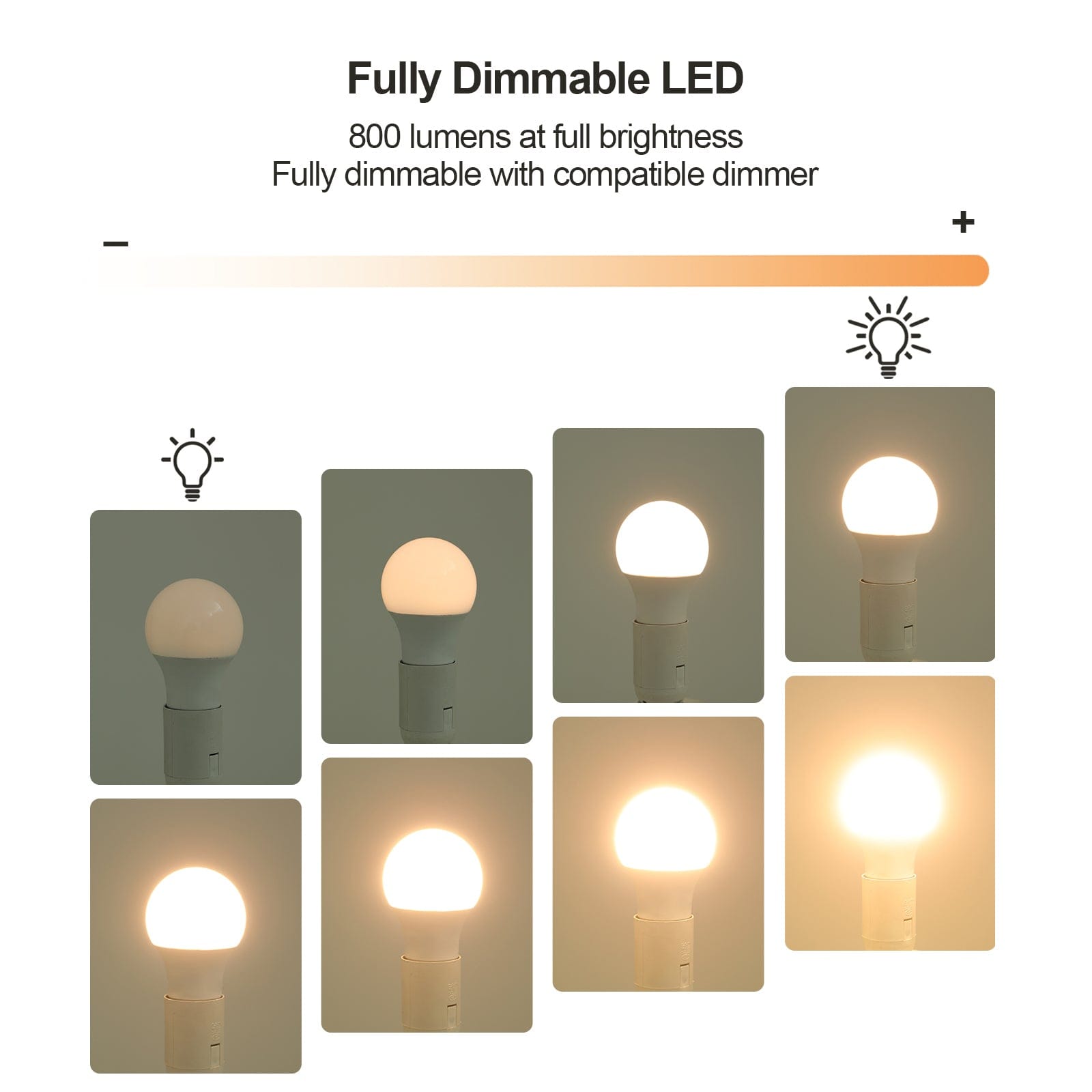 DEWENWILS 10-Pack Dimmable LED A19 Light Bulb, Soft White Light with Warm Glow, 800 Lumen, 2700K, 10W (60 Watt Equivalent), E26 Medium Screw Base-HDLA19K