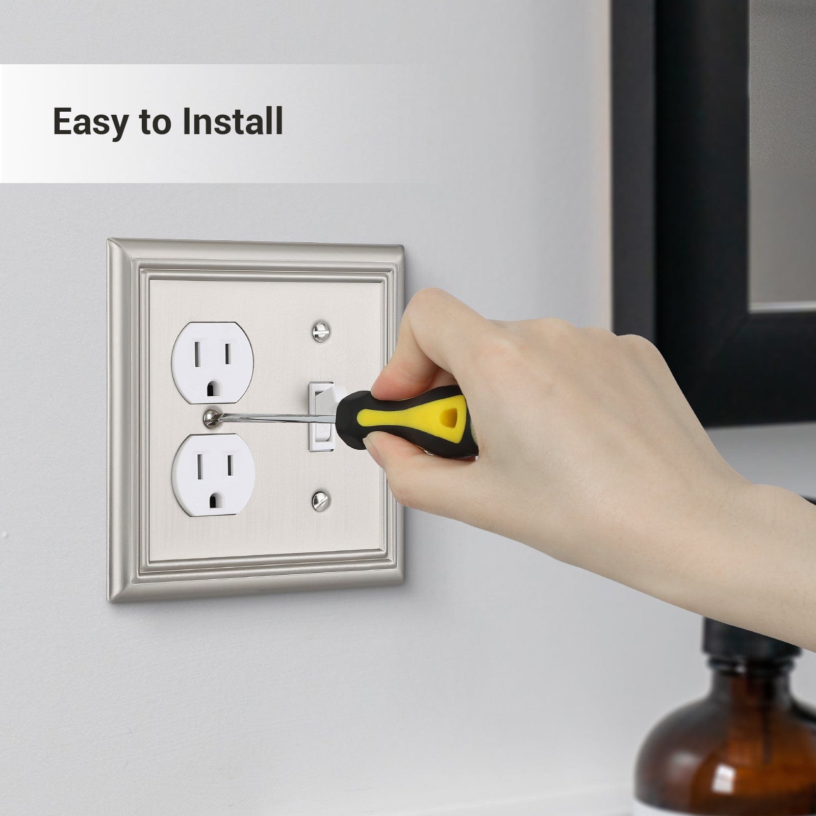 DEWENWILS 2-Pack Combo Toggle/Duplex Wall Plates, Brushed Nickel Double Outlet Covers-HTDP22A