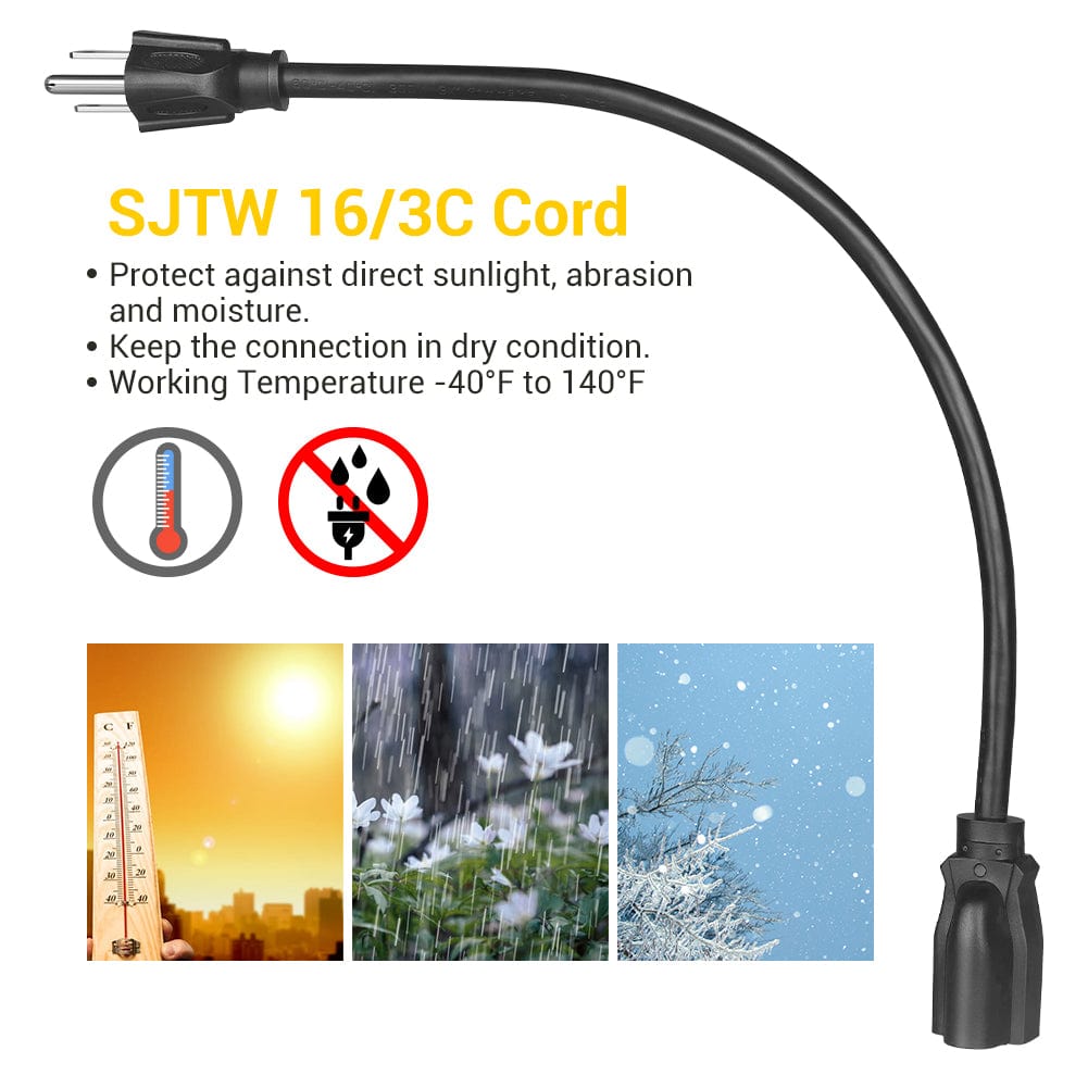 DEWENWILS 1ft Short Extension Cord, 16 AWG SJTW for Indoor Outdoor, 3 Prong Grounded Outlets Plugs, NEMA 5-15P to NEMA 5-15R (10 Pack) -HNCB01J