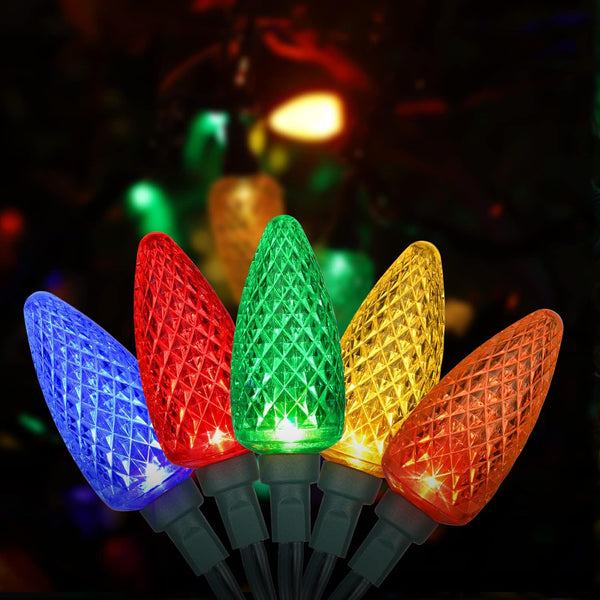 DEWENWILS Christmas String Lights Outdoor, C7 LED Bulbs, 33.3ft 50 LED Multi Color String Lights, Outdoor Decorations for Christmas Tree, Patio, Garden, Yard, Green Wire-HCSL01C