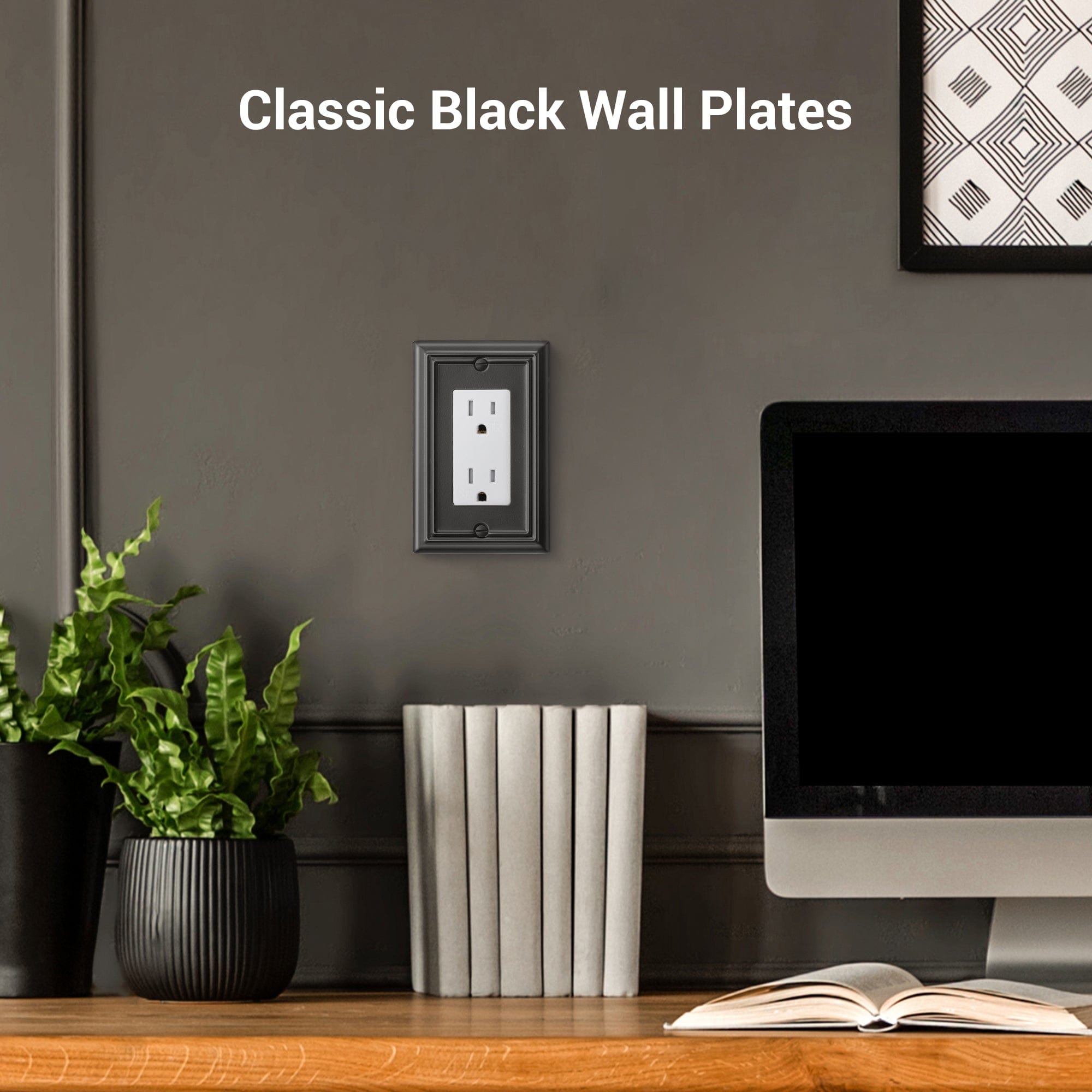 DEWENWILS 4-Pack Metel Decorator Outlet Cover, Wall Plates for Electrical Outlets, GFCI, Dimmer Switch, Black Finish-HRWP14D