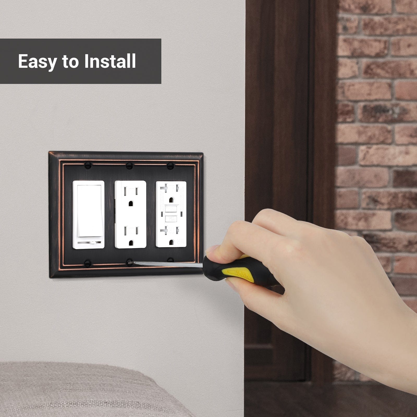 DEWENWILS Aged Bronze Outlet Plate Covers, Triple Decorator Wall plates, Metal Face Plates for Electrical Outlets, GFCI, Dimmer Switch, 2-Pack-HRWP32B